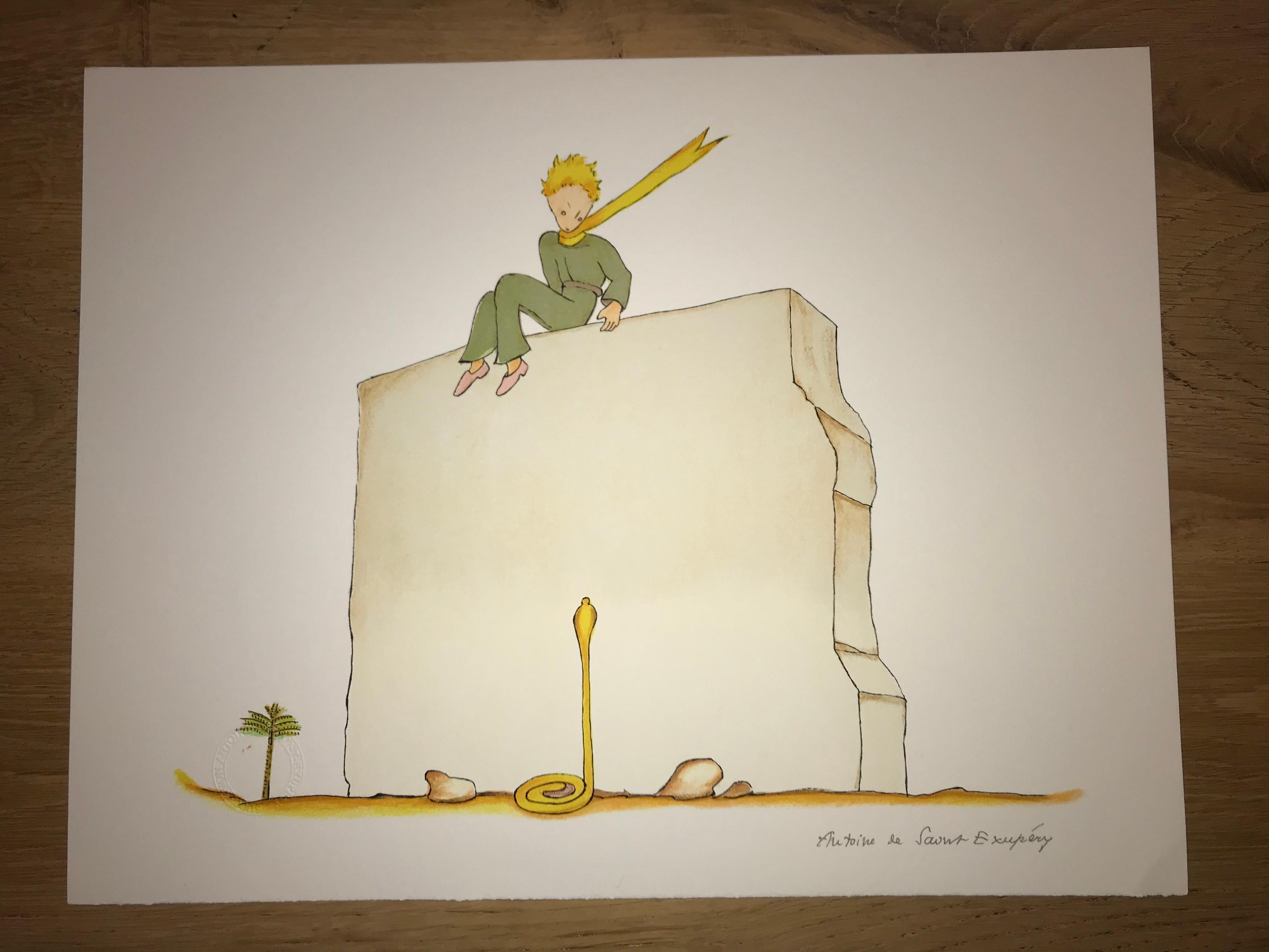 Le Petit Prince et le Serpent - Lithograph - 1900-1944 - Platesigned - Print by Antoine de saint Exupery