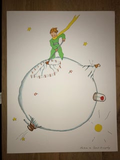 Le Petit Prince et le Volcan - Lithographie - 1900-1944 - Assiette signée