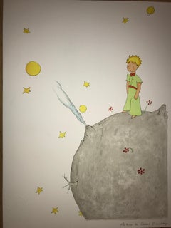 Le Petit Prince sur l'Astéroïde B-612 - Lithograph - 1900-1944 - Platesigned 