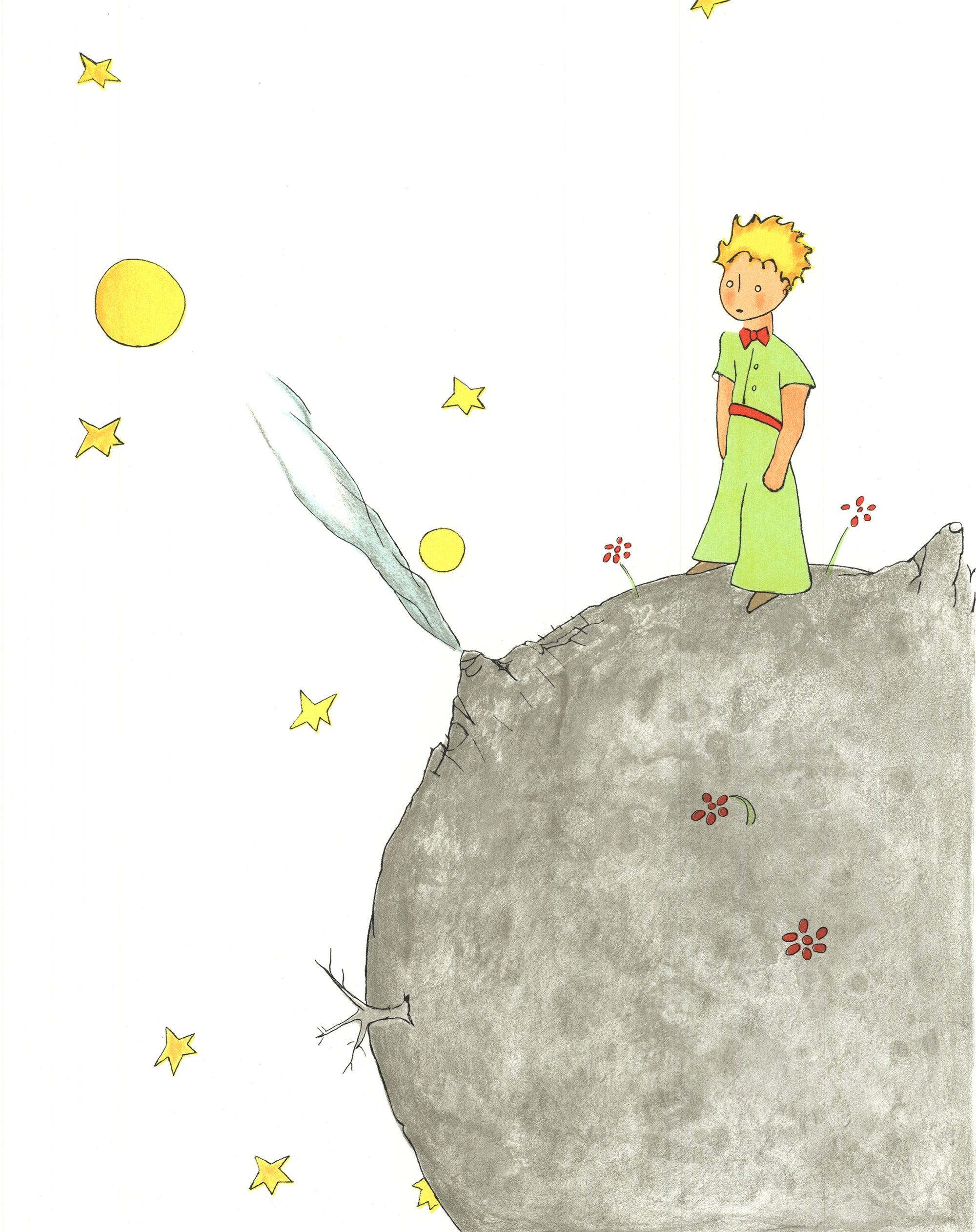 The Little Prince und sein Asteroid B 612 – Print von Antoine de saint Exupery