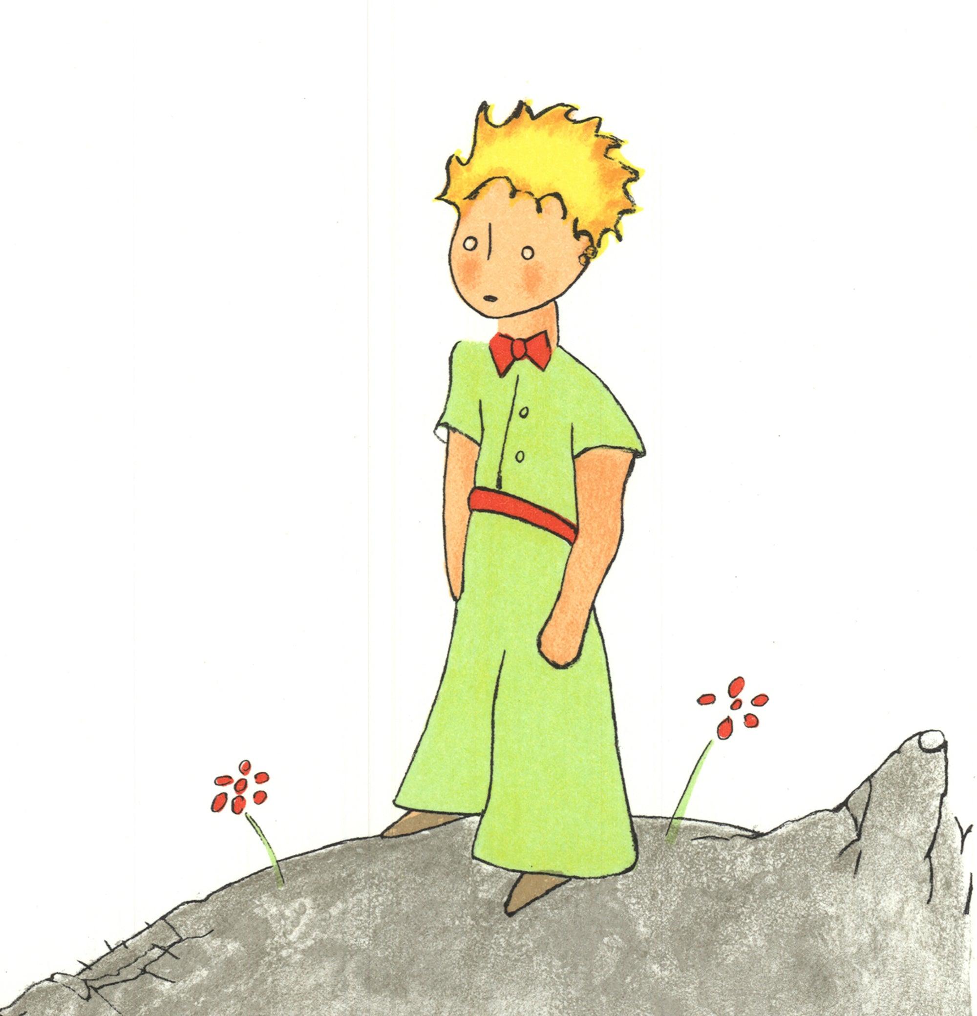 The Little Prince und sein Asteroid B 612 (Beige), Portrait Print, von Antoine de saint Exupery