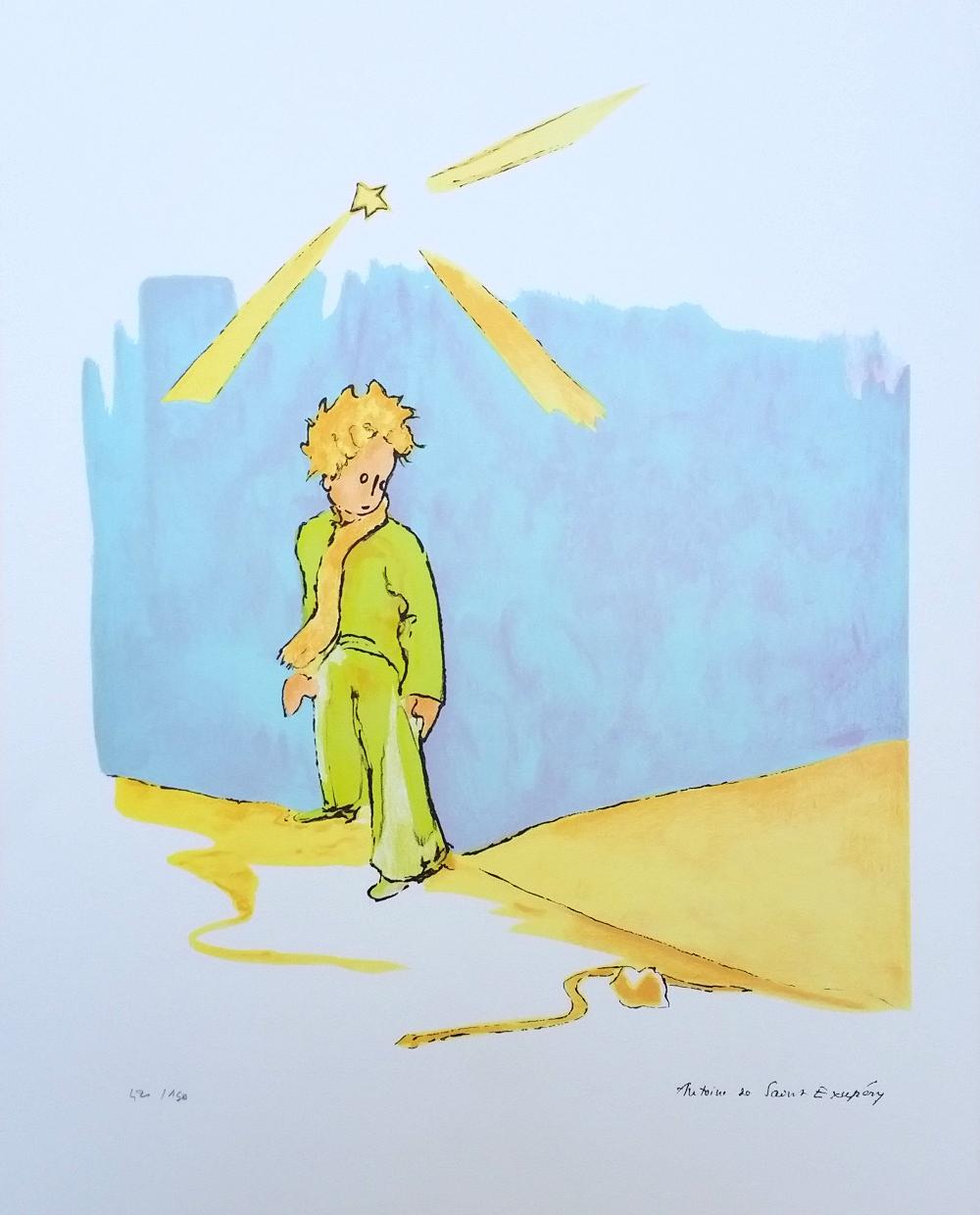 Antoine de saint Exupery Figurative Print - The Little Prince and the snake L