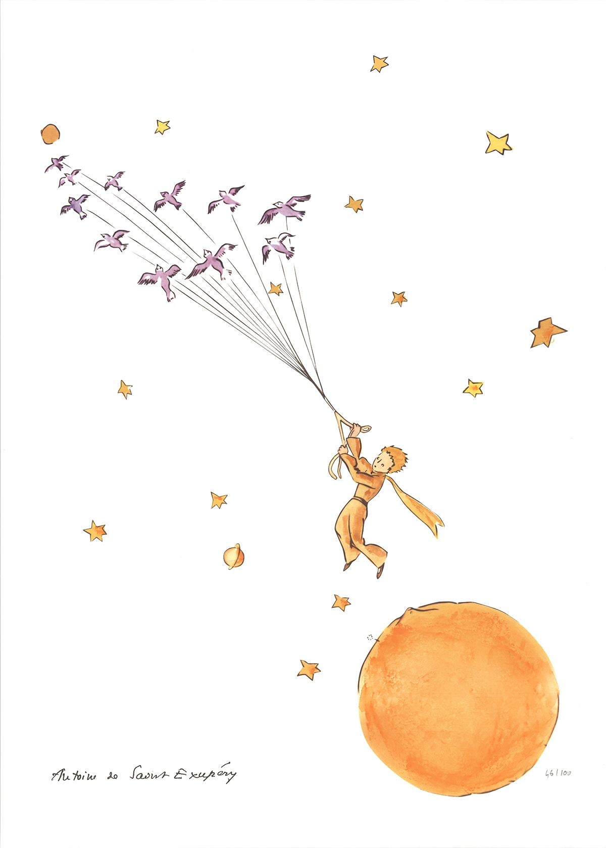 The Little Prince and the Wild Birds - Print by Antoine de saint Exupery