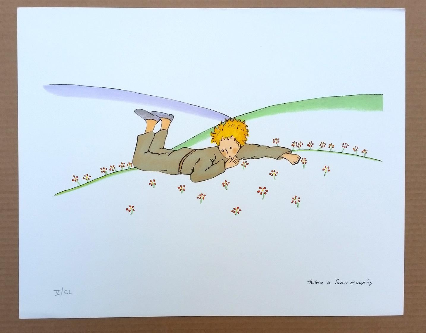 The Little Prince crying in the grass - Print by Antoine de saint Exupery