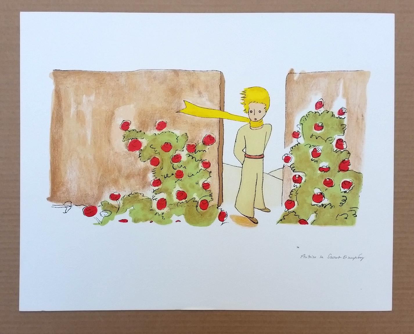 The Little Prince in the Rose Garden L - Print by Antoine de saint Exupery
