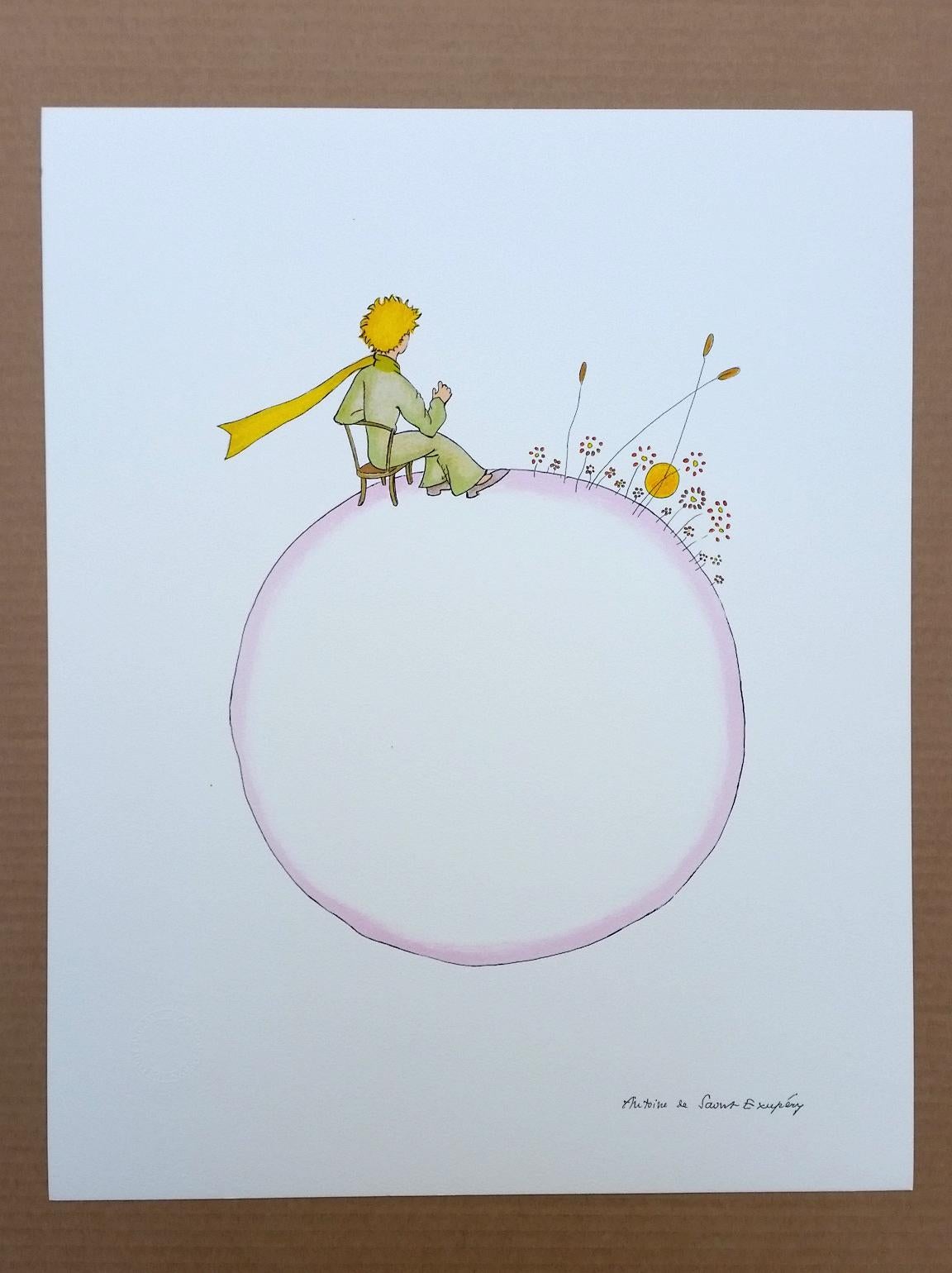 The Little Prince sitting on his volcano L - Print by Antoine de saint Exupery