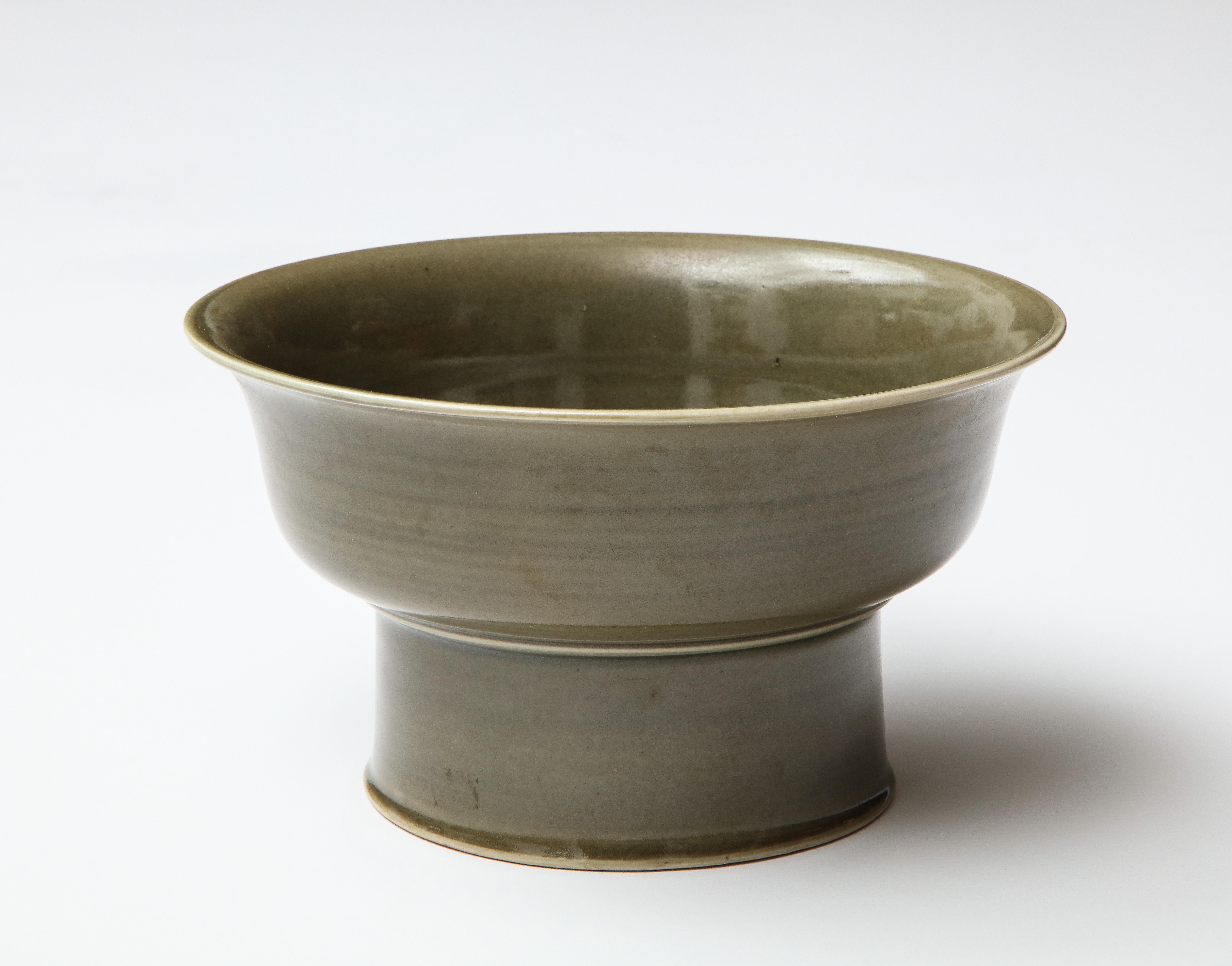Antoine de Vinck, Belgian, b. 1924-1992
Celadon grey porcelain bowl, 1978, signed
Measures: Height 5.5, diameter 10.5 inches.
 