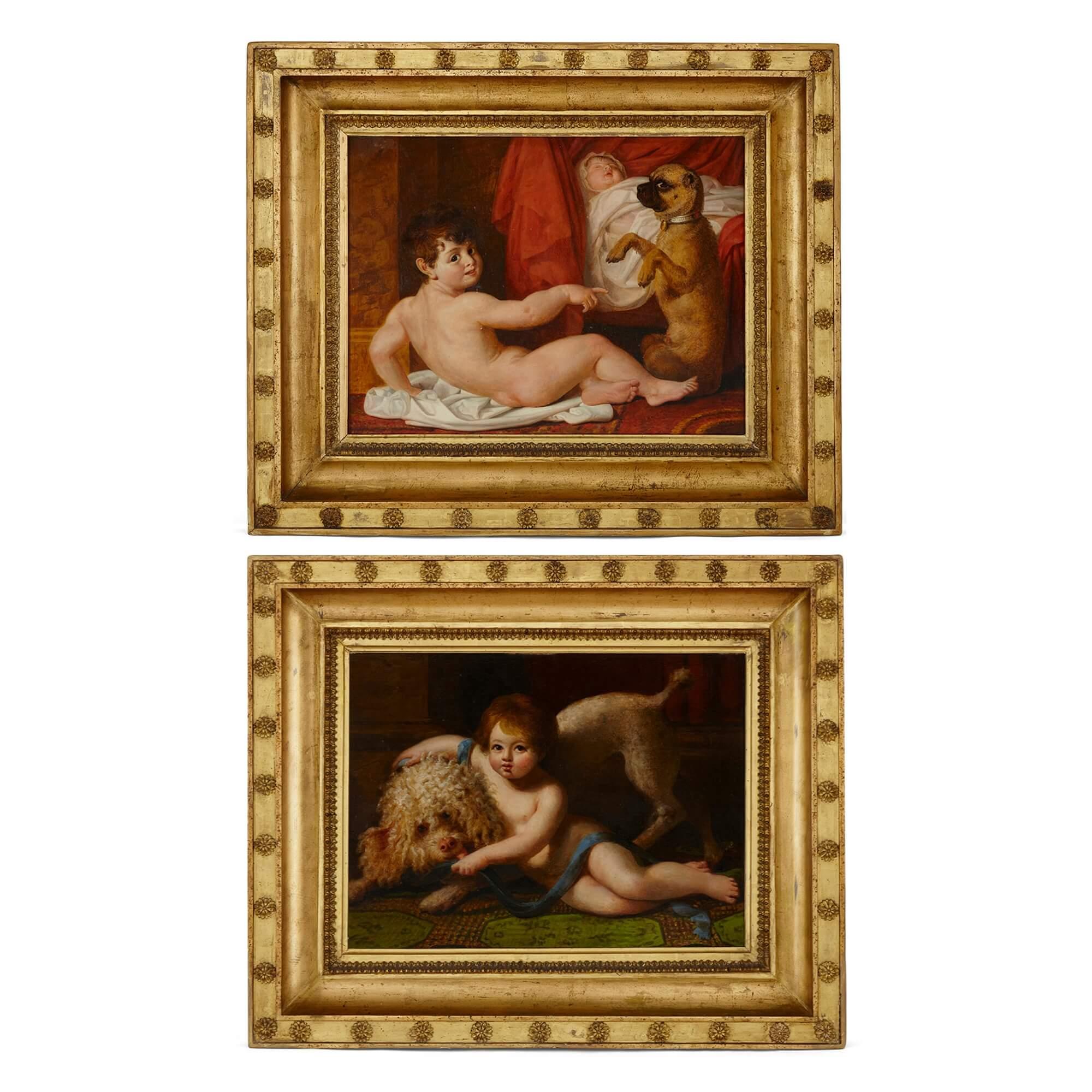 Pair of French Neoclassical oil paintings by Dubost