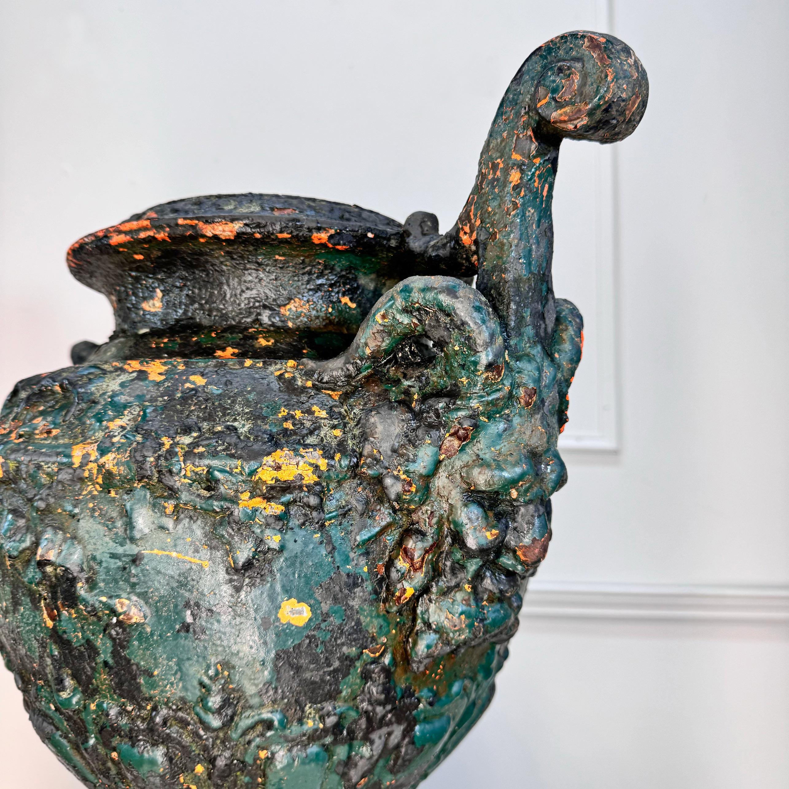 Antoine Durenne Foundry Satyr Mask Cast Iron Urn In Good Condition For Sale In Hastings, GB