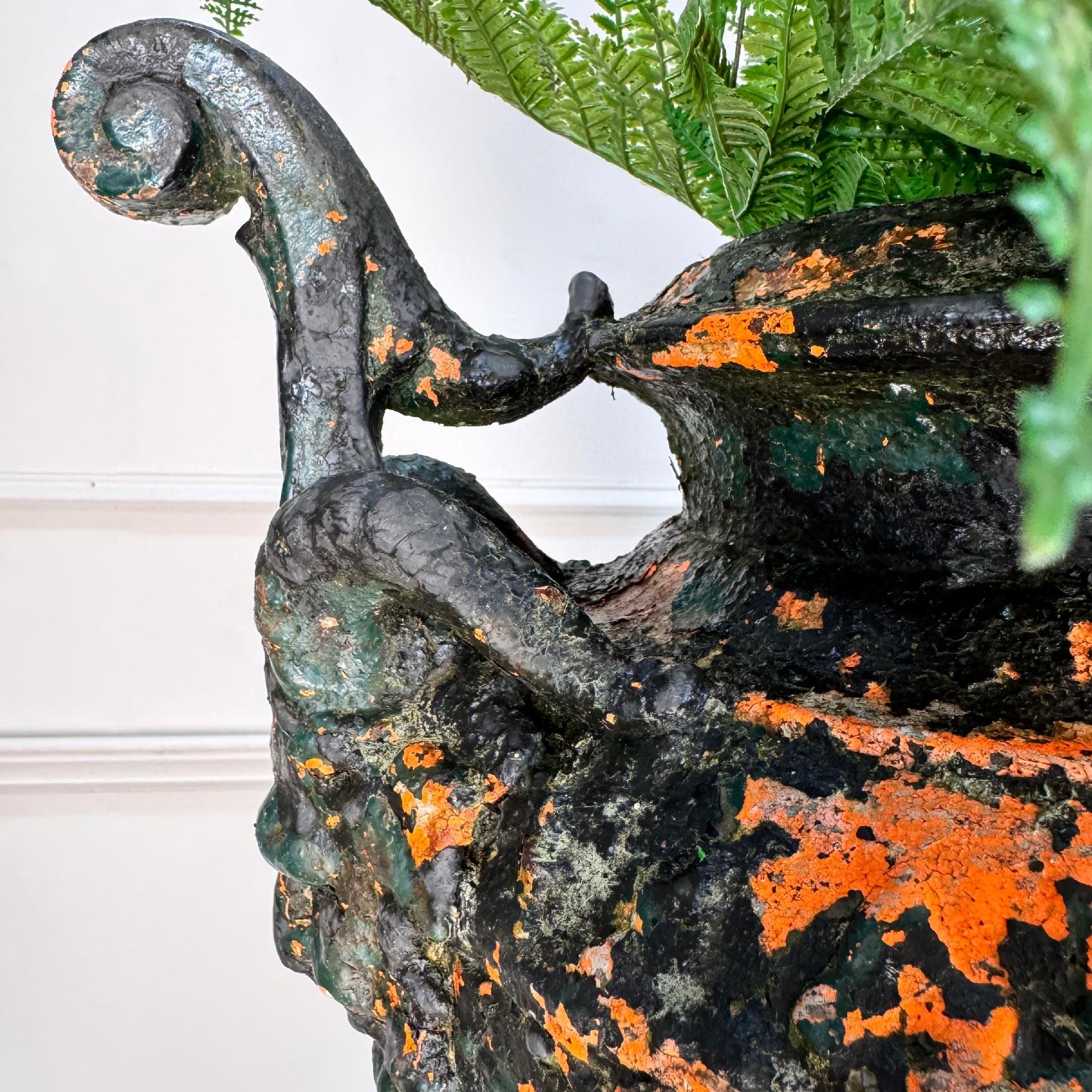 19th Century Antoine Durenne Foundry Satyr Mask Cast Iron Urn For Sale