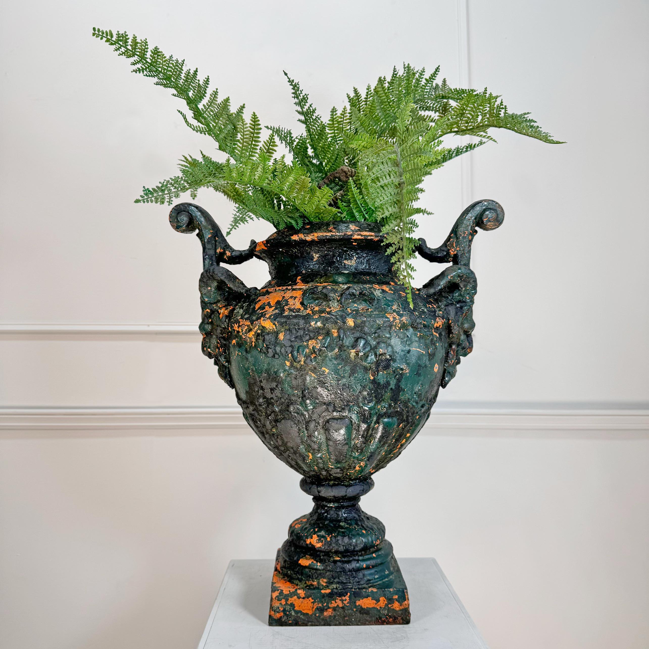 Antoine Durenne Foundry Satyr Mask Cast Iron Urn For Sale 1