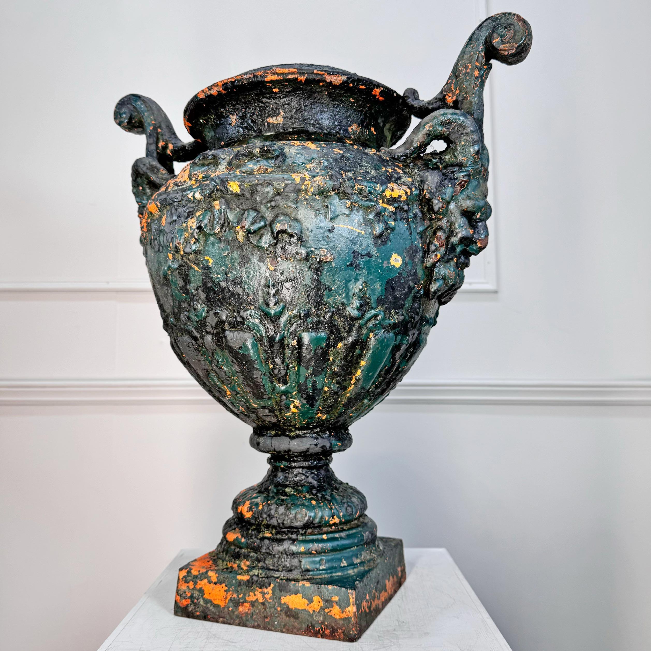 Antoine Durenne Foundry Satyr Mask Cast Iron Urn For Sale 3