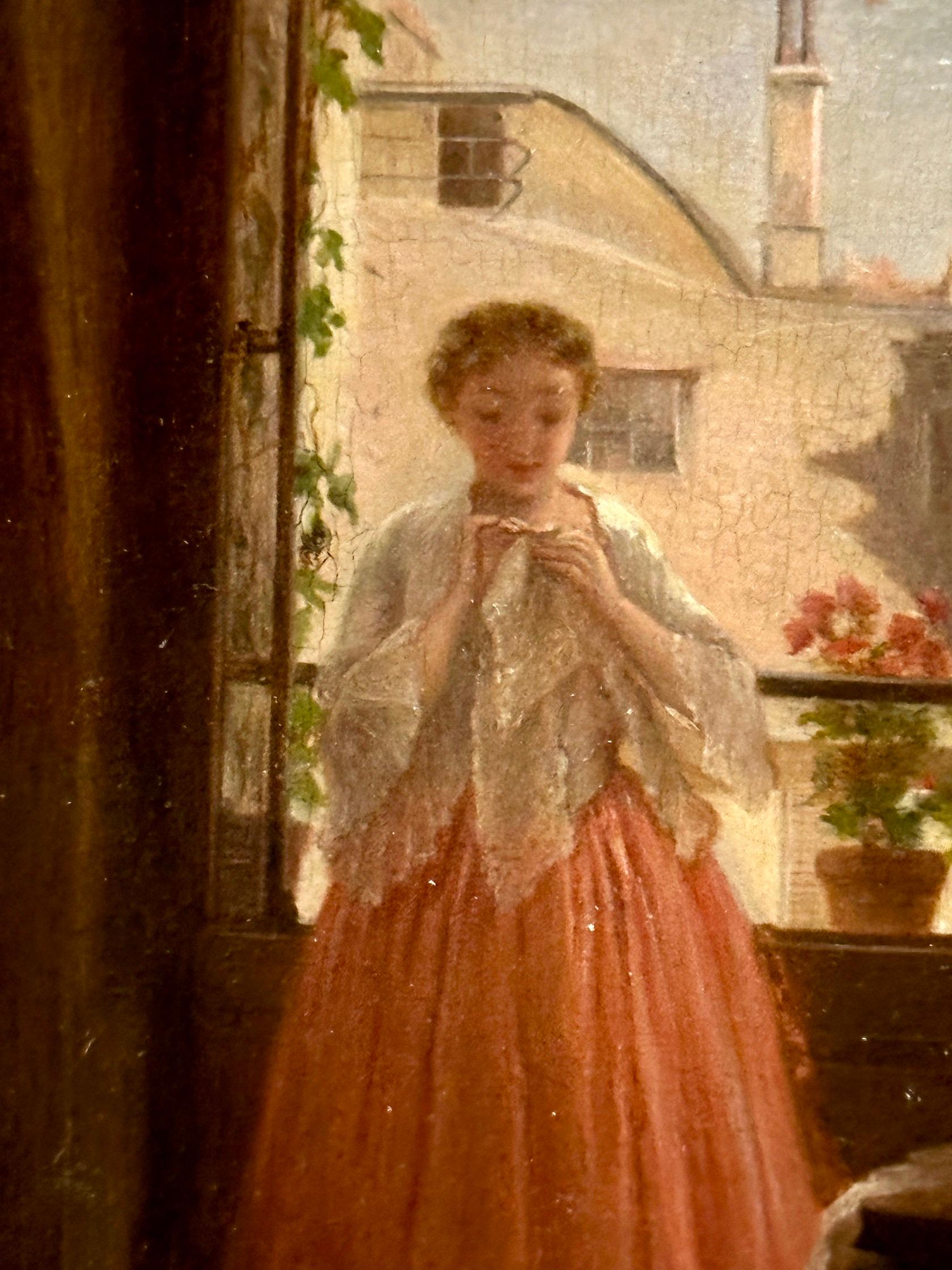 French 19th century, Lady looking at a jewel in an interior, South of France - Painting by Antoine Emile Plassan