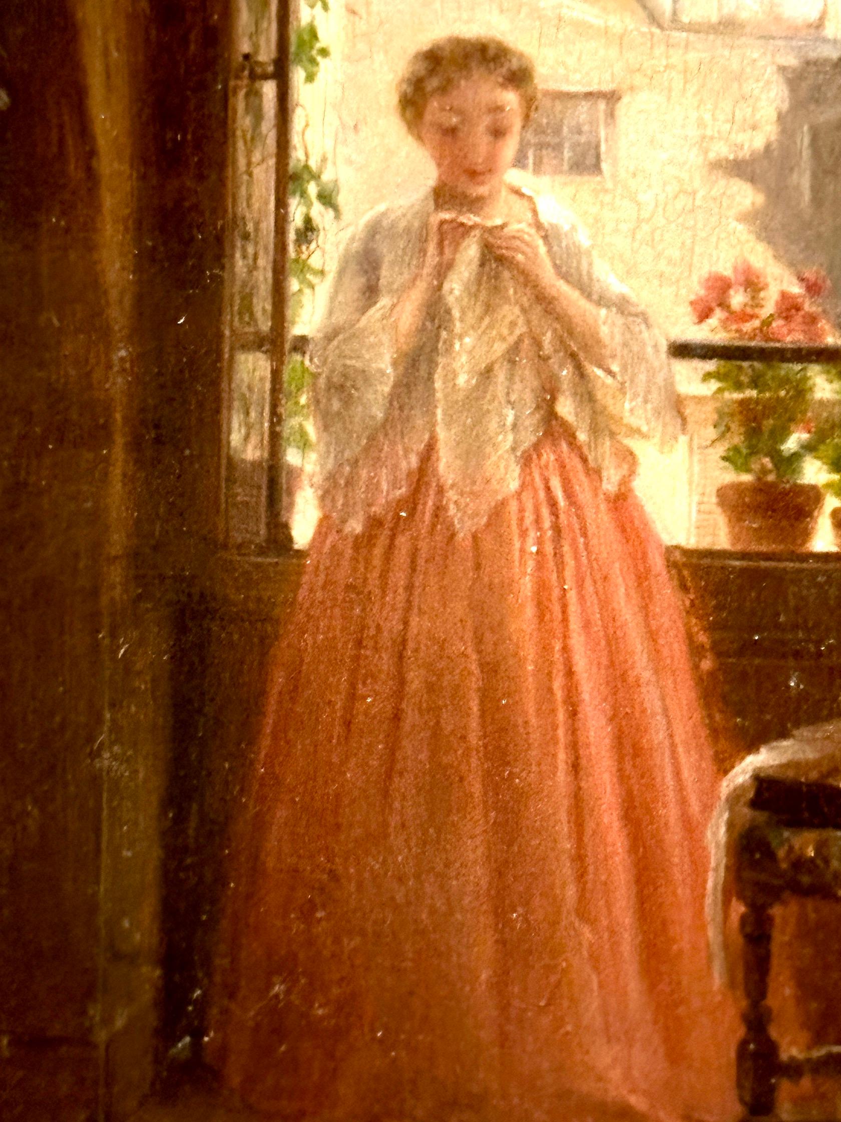 French 19th century, Lady looking at a jewel in an interior, South of France - Victorian Painting by Antoine Emile Plassan