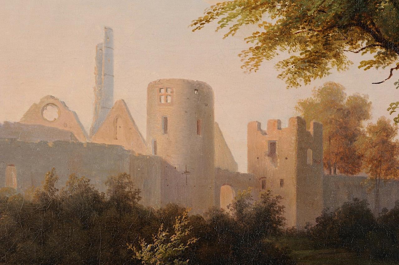 View of the ruins of the Castle of Vivier-en-Brie - France - Brown Landscape Painting by Antoine Félix BOISSELIER