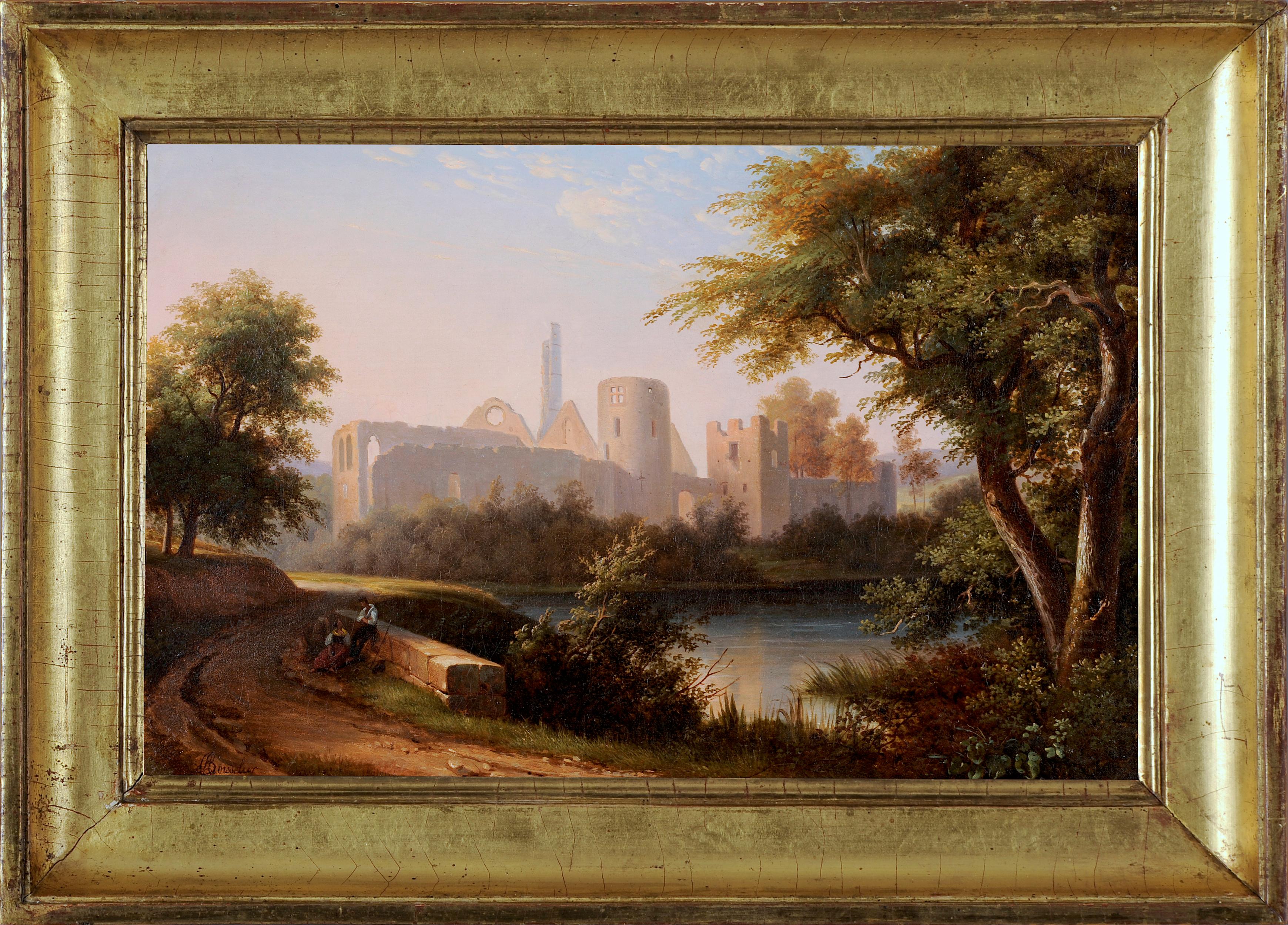 Landscape Painting di Antoine Félix BOISSELIER - Vista delle rovine del Castello di Vivier-en-Brie - Francia