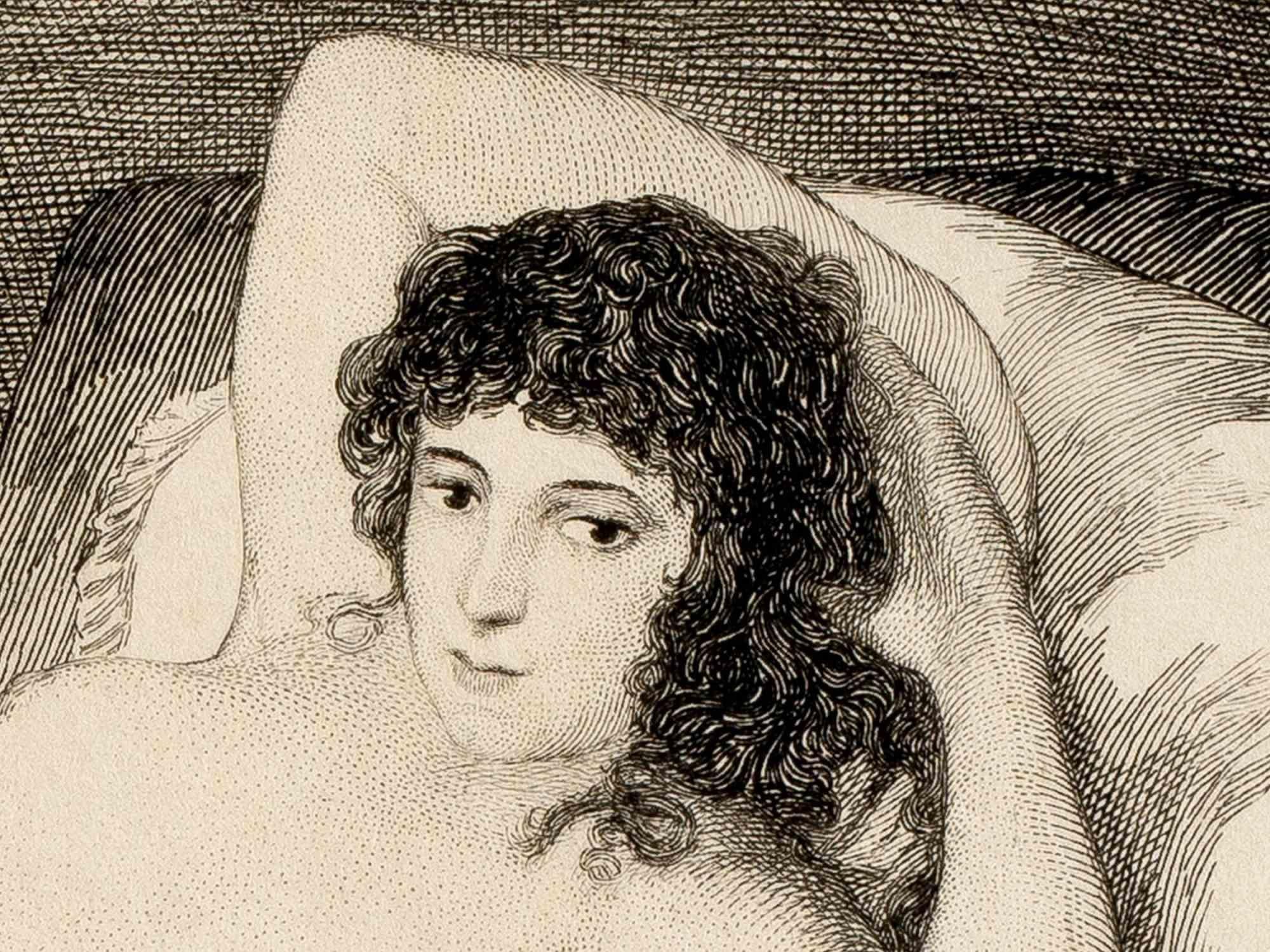 Maja Desnuda - Etching by A.-F. Dezarrois after F. Goya - Late 19th Century - Beige Nude Print by Antoine-François Dezarrois
