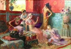 The Harem - 19th Century Oil, Orientalist Figures in Interior by Rochegrosse