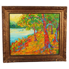Vintage Antoine Giroux Fauvist Painting - Coastal Water Front - Ref 134