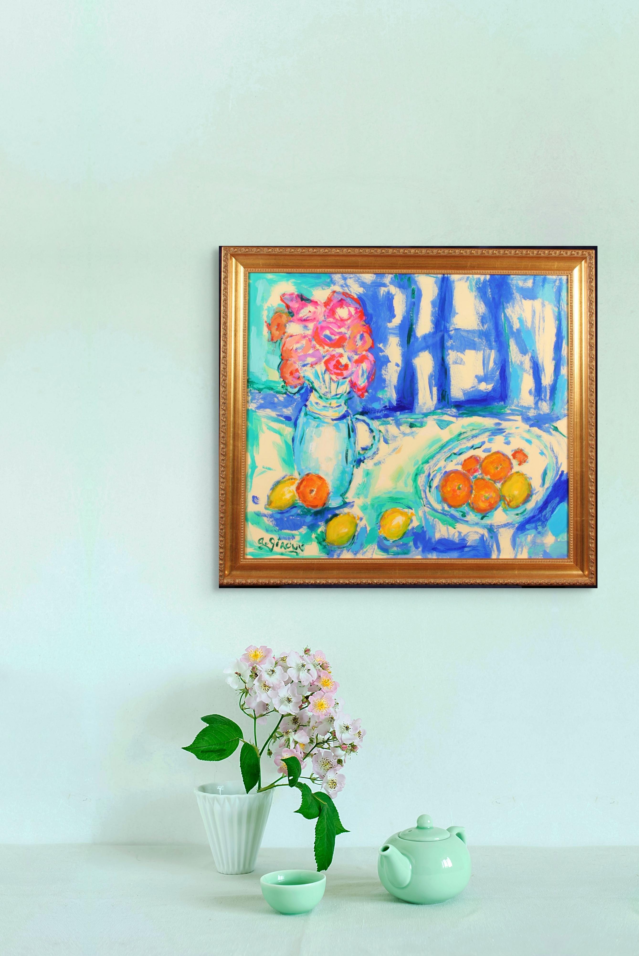Belgian Antoine Giroux Fauvist Painting - Fruits and Flowers Still Life - Ref 467 For Sale