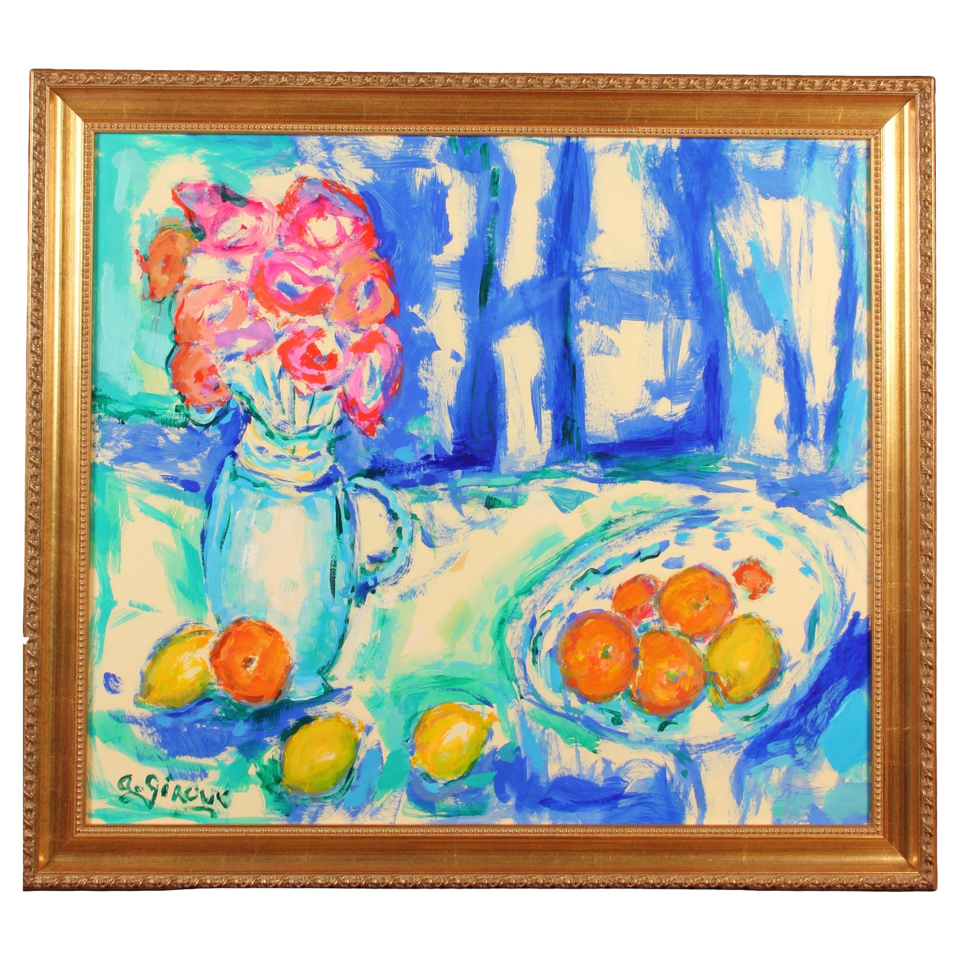 Fauvistisches Gemälde von Antoine Giroux – Früchte und Blumen Stillleben – Ref. 467 im Angebot