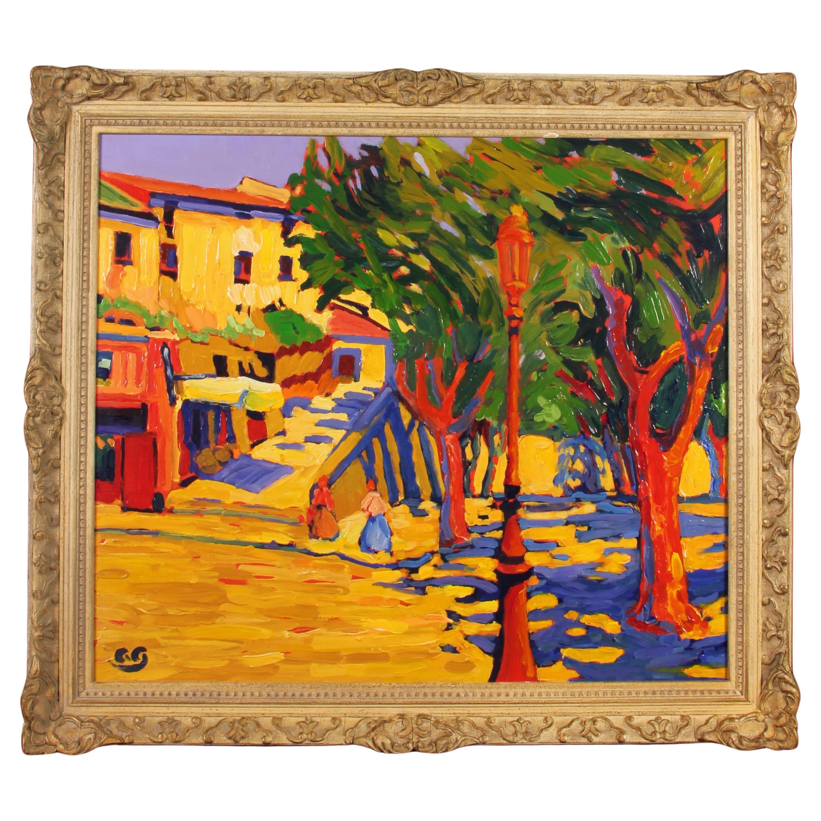 Antoine Giroux Fauvist Painting - Place des Lys, Saint Tropez - Ref 527 For Sale