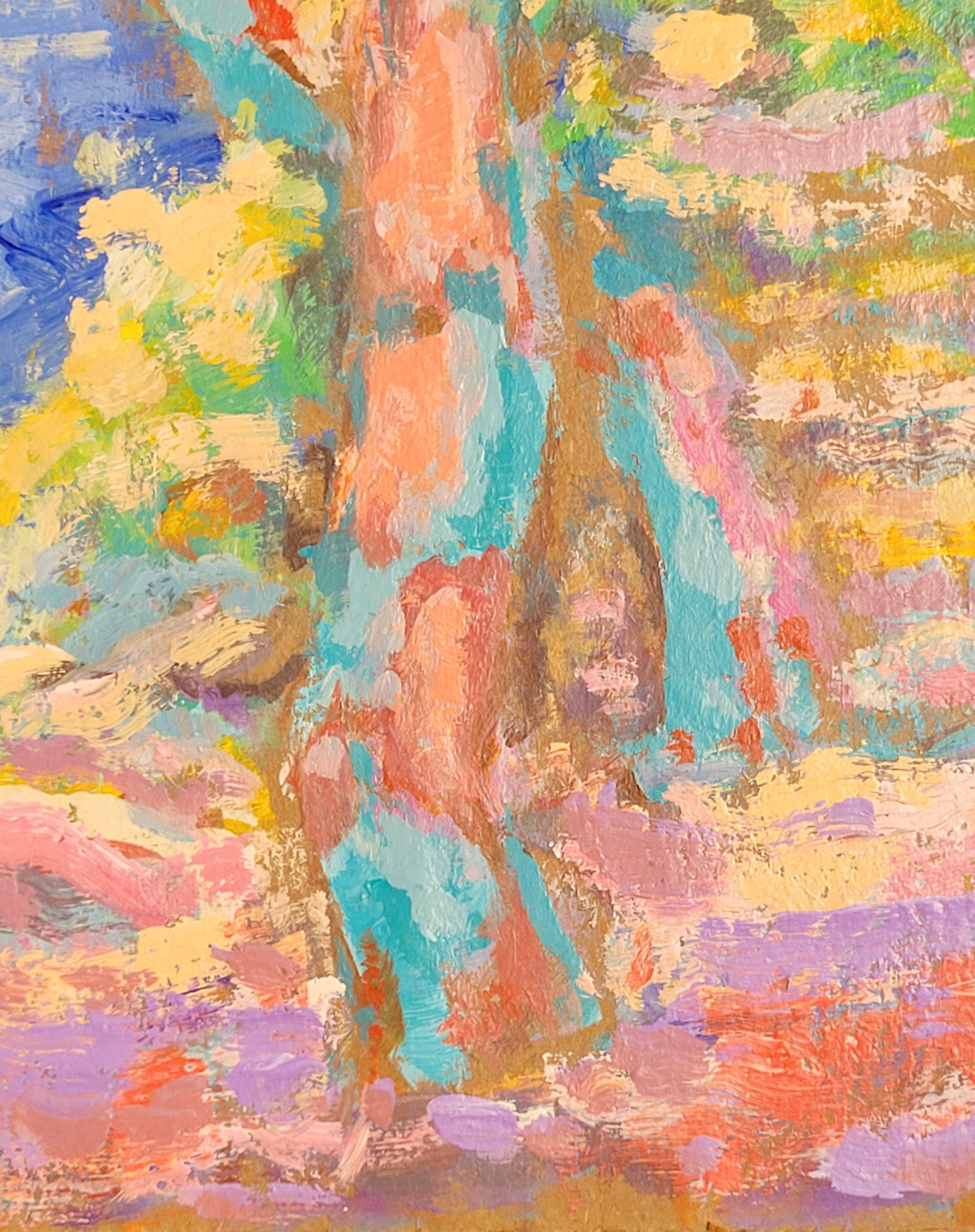 Scène côtière et forestière multicolore de style fauve. Provence. - Fauvisme Painting par Antoine Giroux