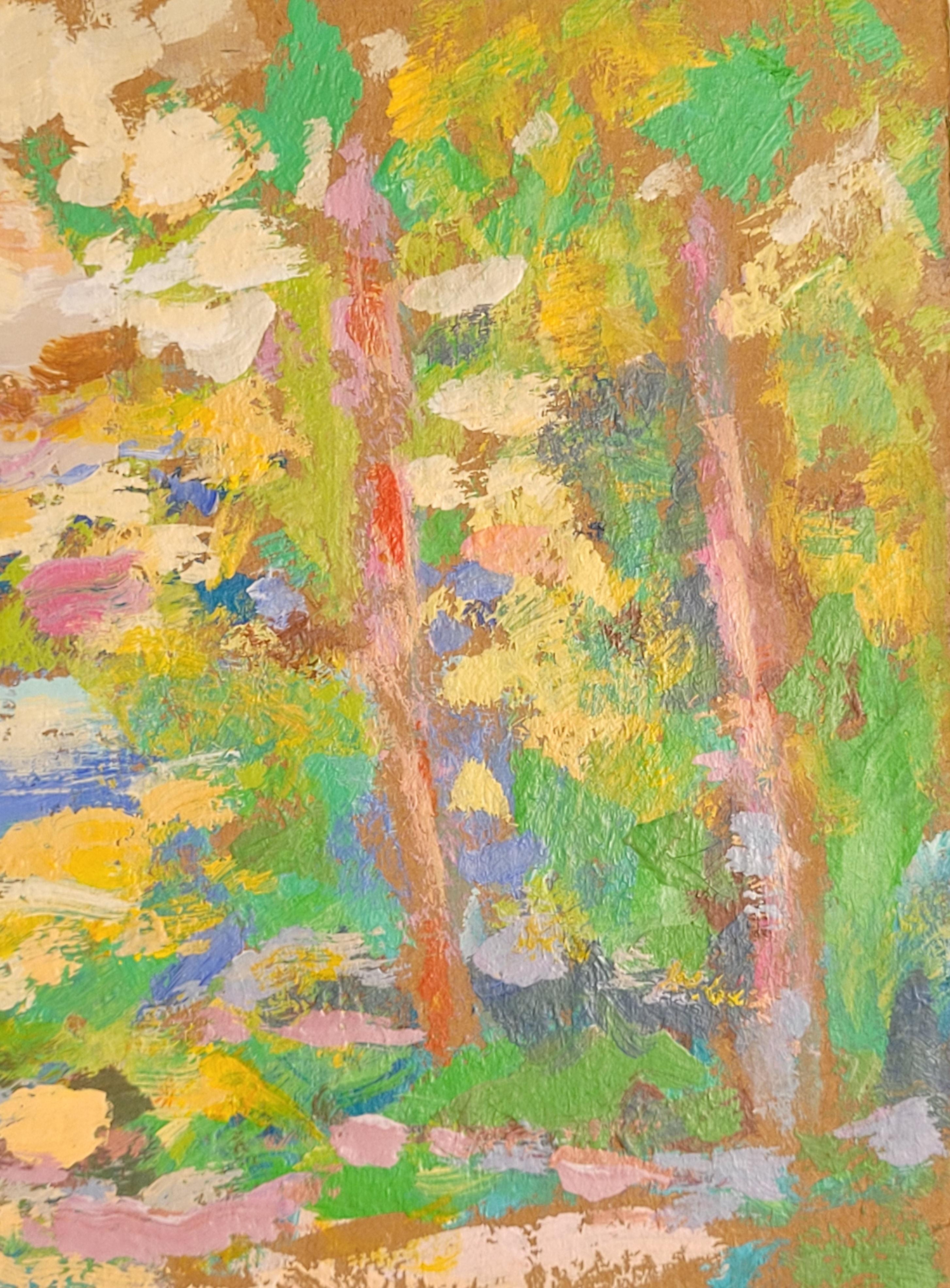 Scène côtière et forestière fauve très colorée à l'huile sur carton par l'artiste belge Antoine Giroux. Présenté dans un cadre de plateau noir.

Cette œuvre d'art vibrante capture une scène naturelle sereine de côte et de forêt avec des coups de