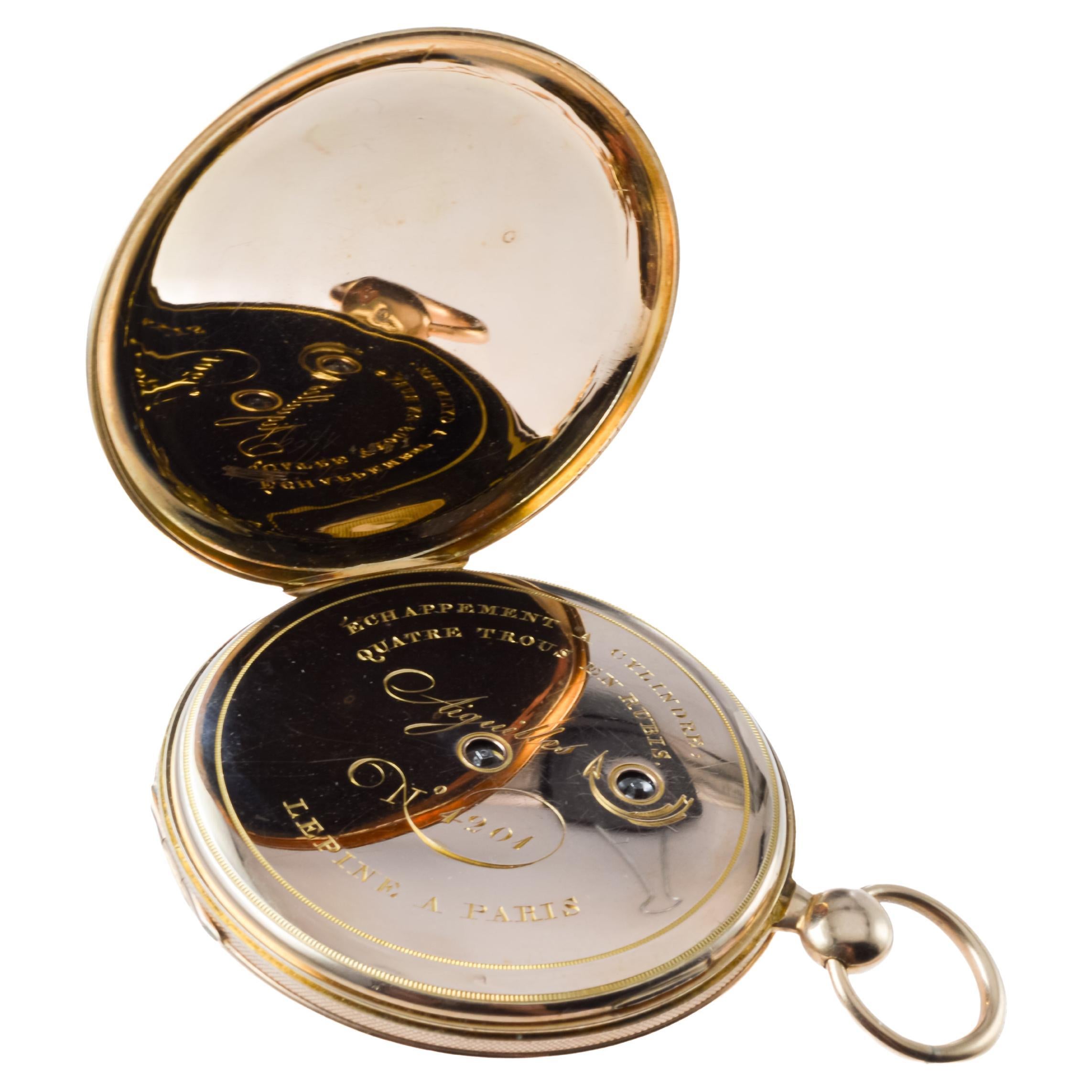 Antoine Lepine Rose Gold Ruby Cylinder French Pocket Watch, circa 1800s For Sale 4
