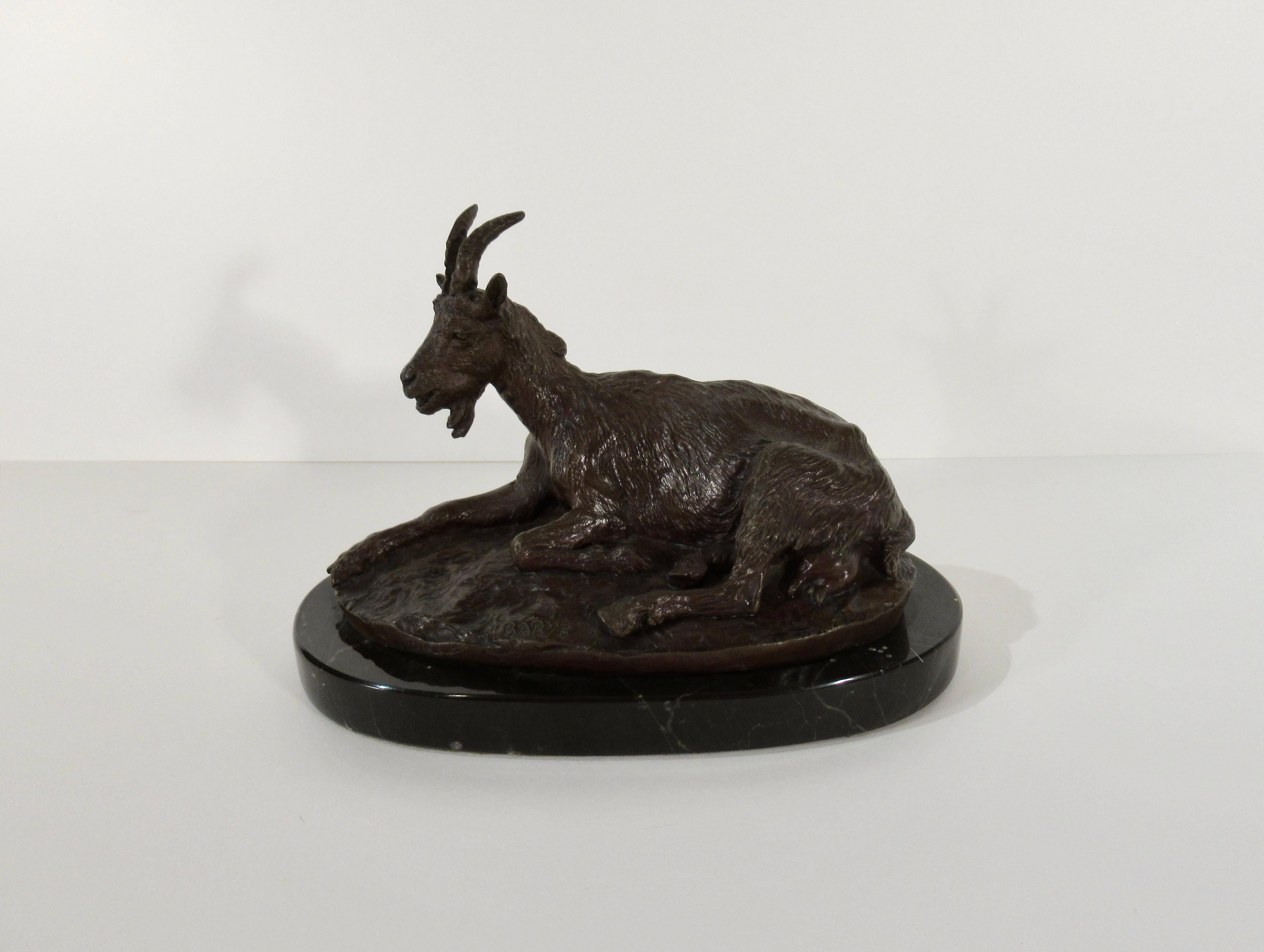 Chevre Allongee (Reclining Goat) - Sculpture by Antoine-Louis Barye