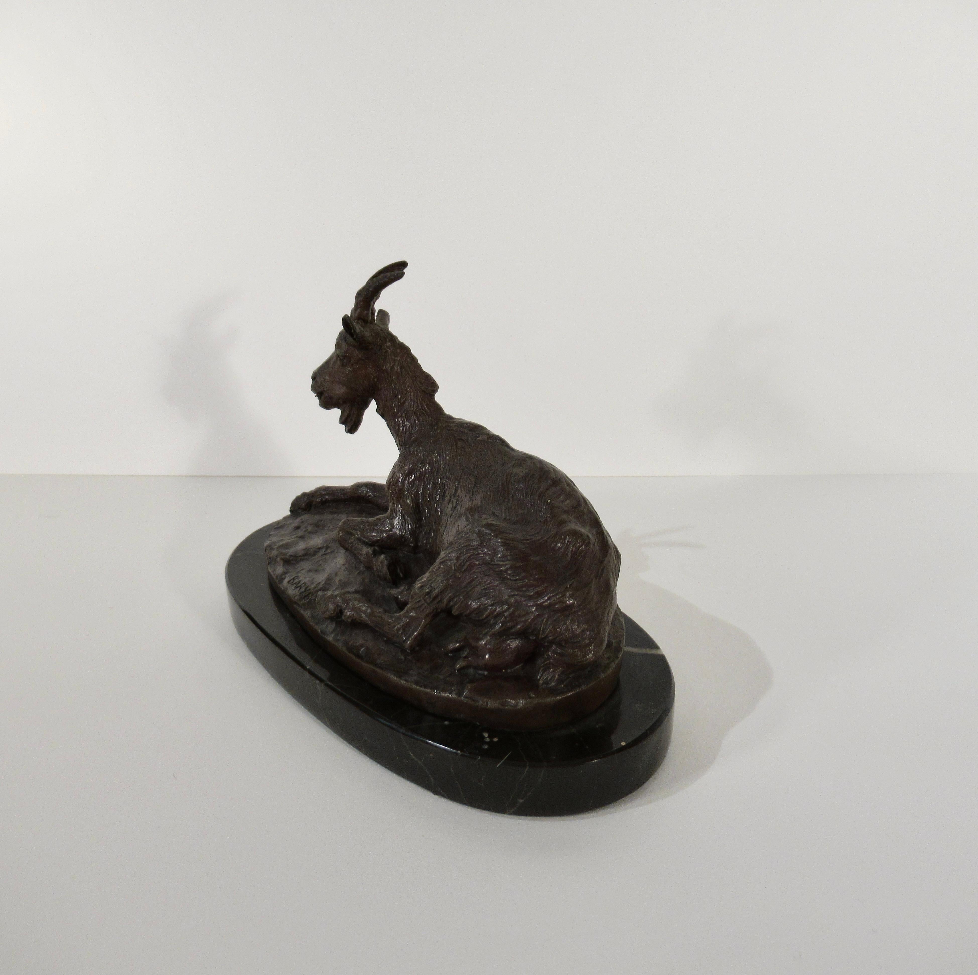 Chevre Allongee (Reclining Goat) - Realist Sculpture by Antoine-Louis Barye