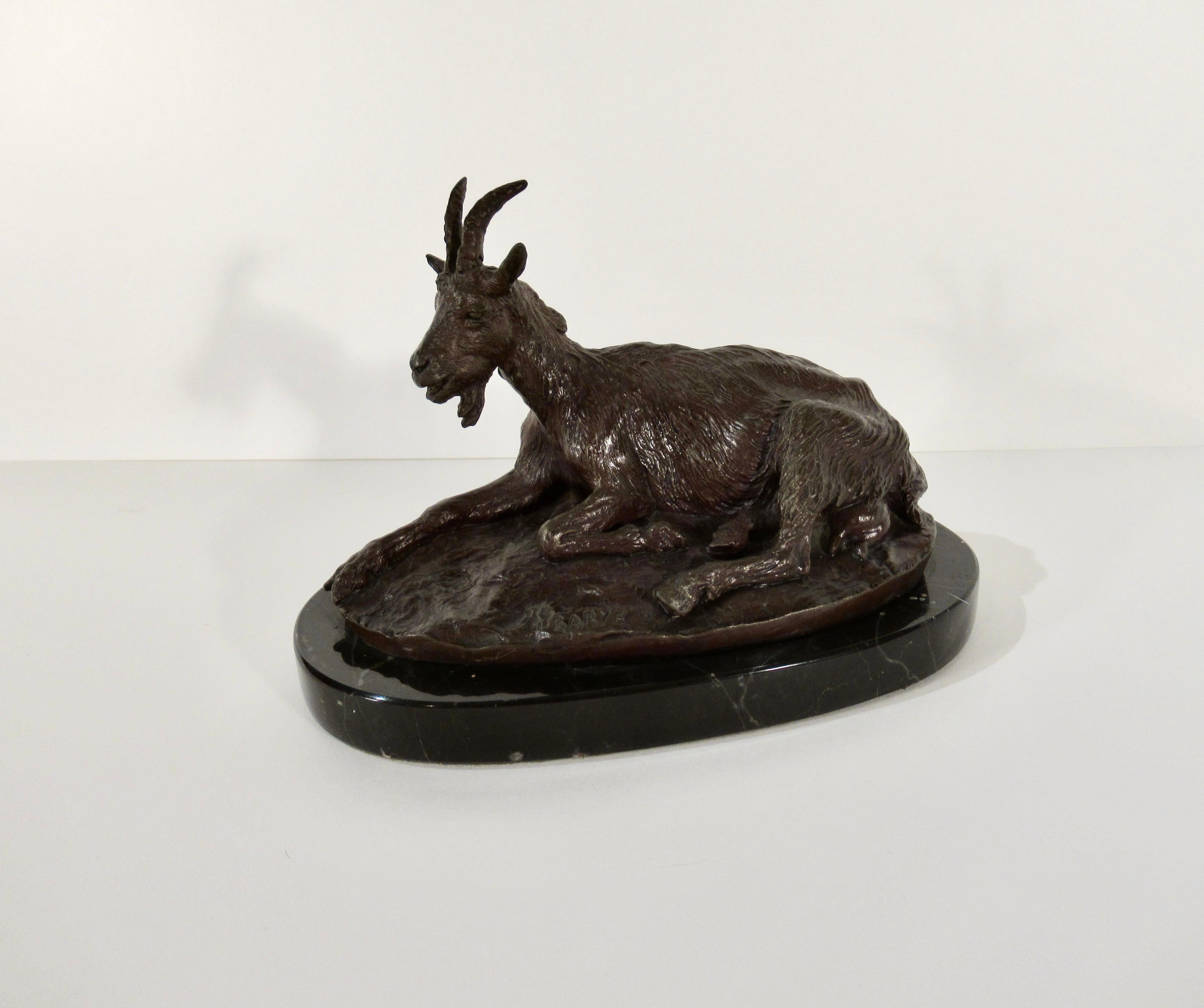 Antoine-Louis Barye Figurative Sculpture - Chevre Allongee (Reclining Goat)