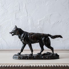 Antoine-Louis Barye - A Striding Wolf Bronze, 19th Century