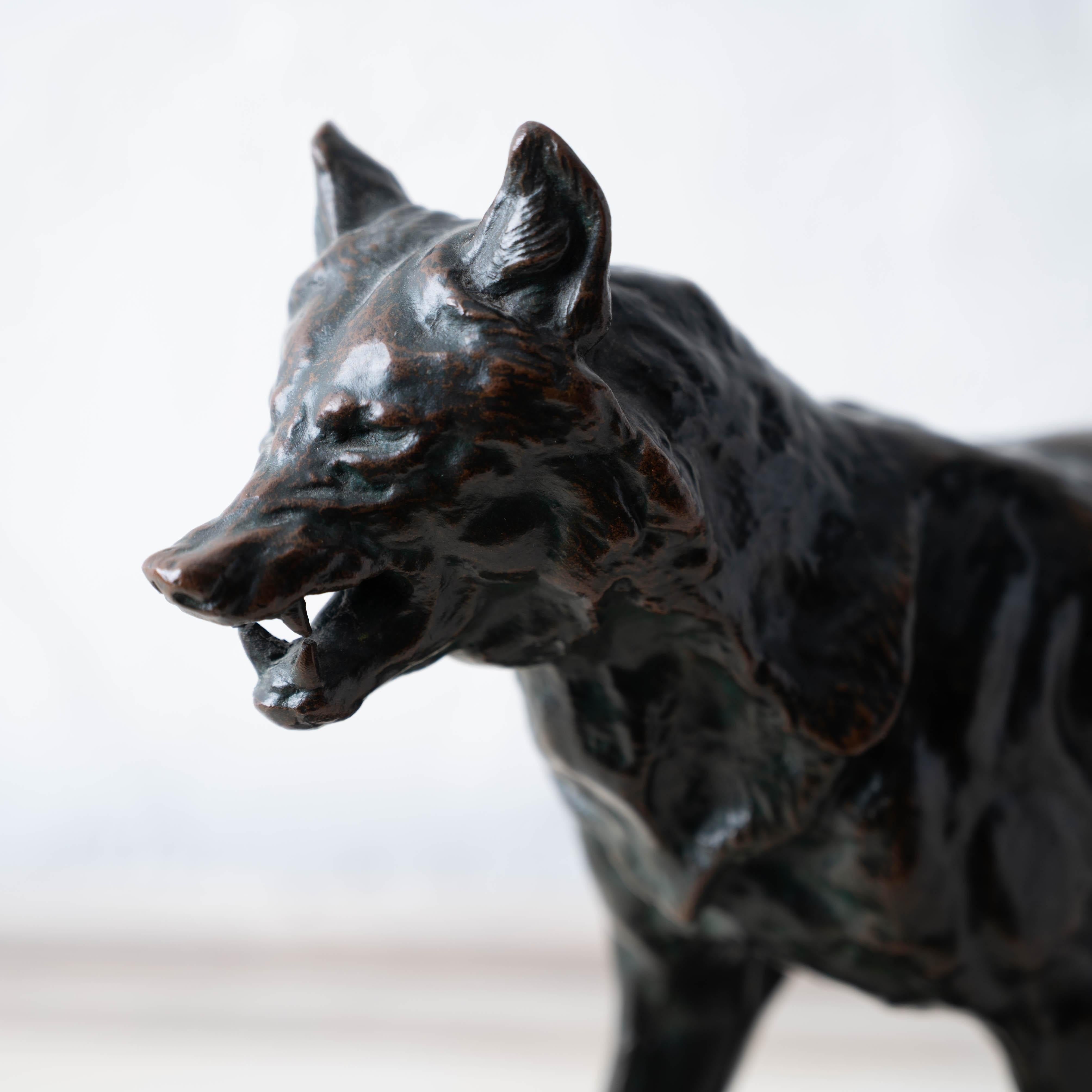 Francese Antoine-Louis Barye - A Striding Wolf Bronze, 19th Century in vendita