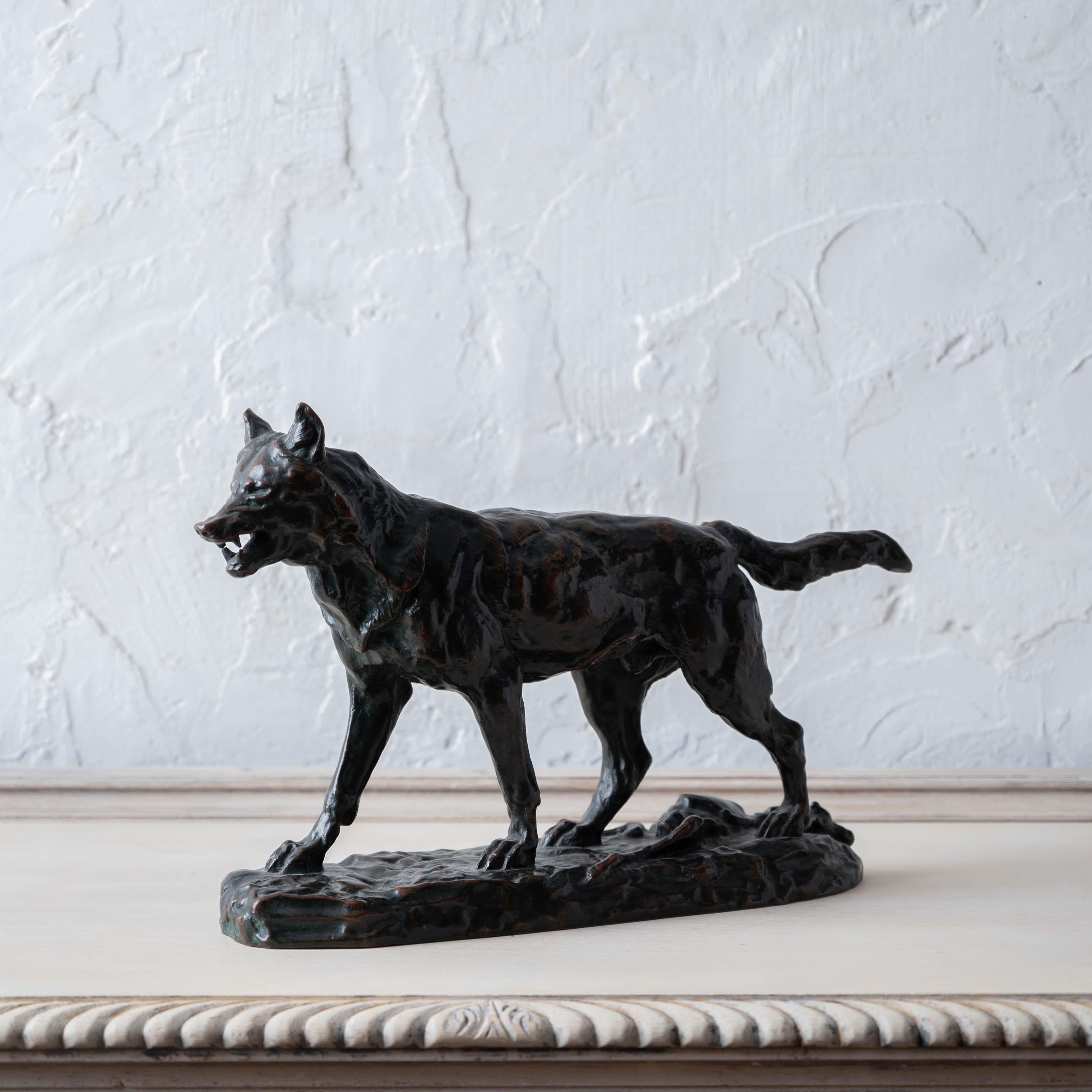 XIX secolo Antoine-Louis Barye - A Striding Wolf Bronze, 19th Century in vendita