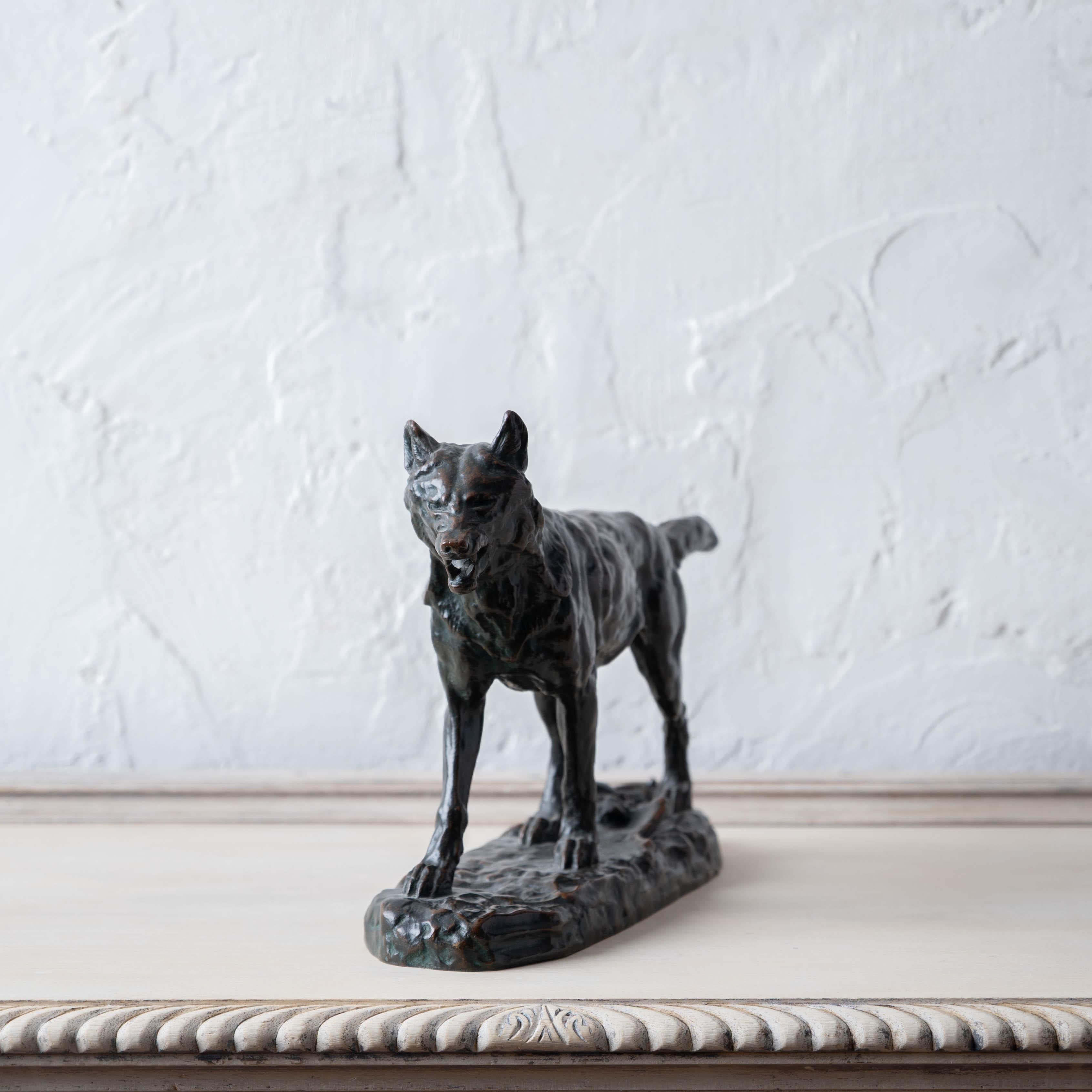 Bronzo Antoine-Louis Barye - A Striding Wolf Bronze, 19th Century in vendita