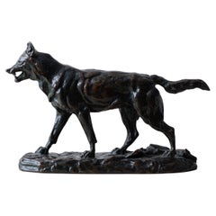 Antoine-Louis Barye - A Striding Wolf Bronze, 19th Century