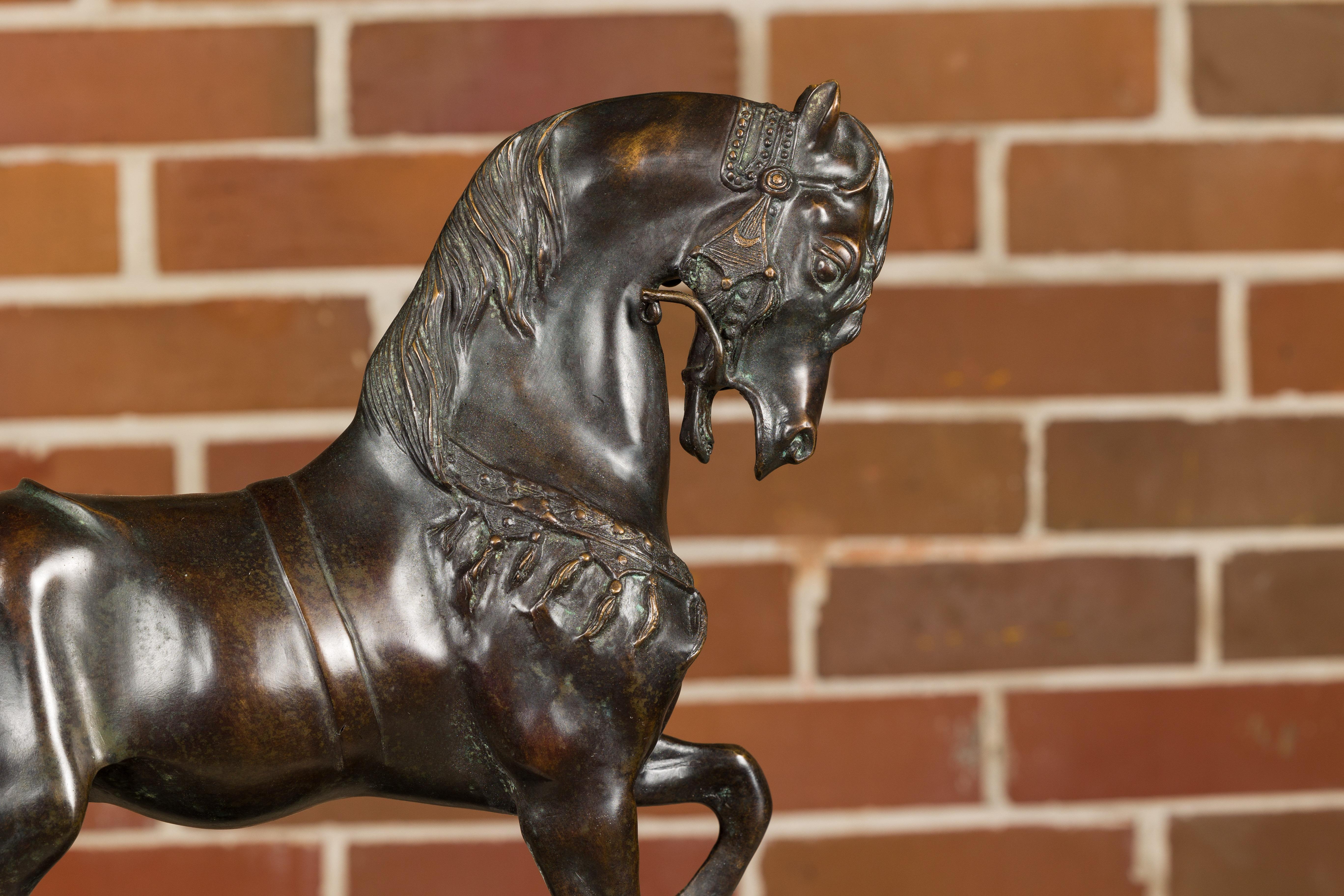 Antoine-Louis Barye Bronze Horse Sculpture with Left Foot Raised and Dark Patina For Sale 2
