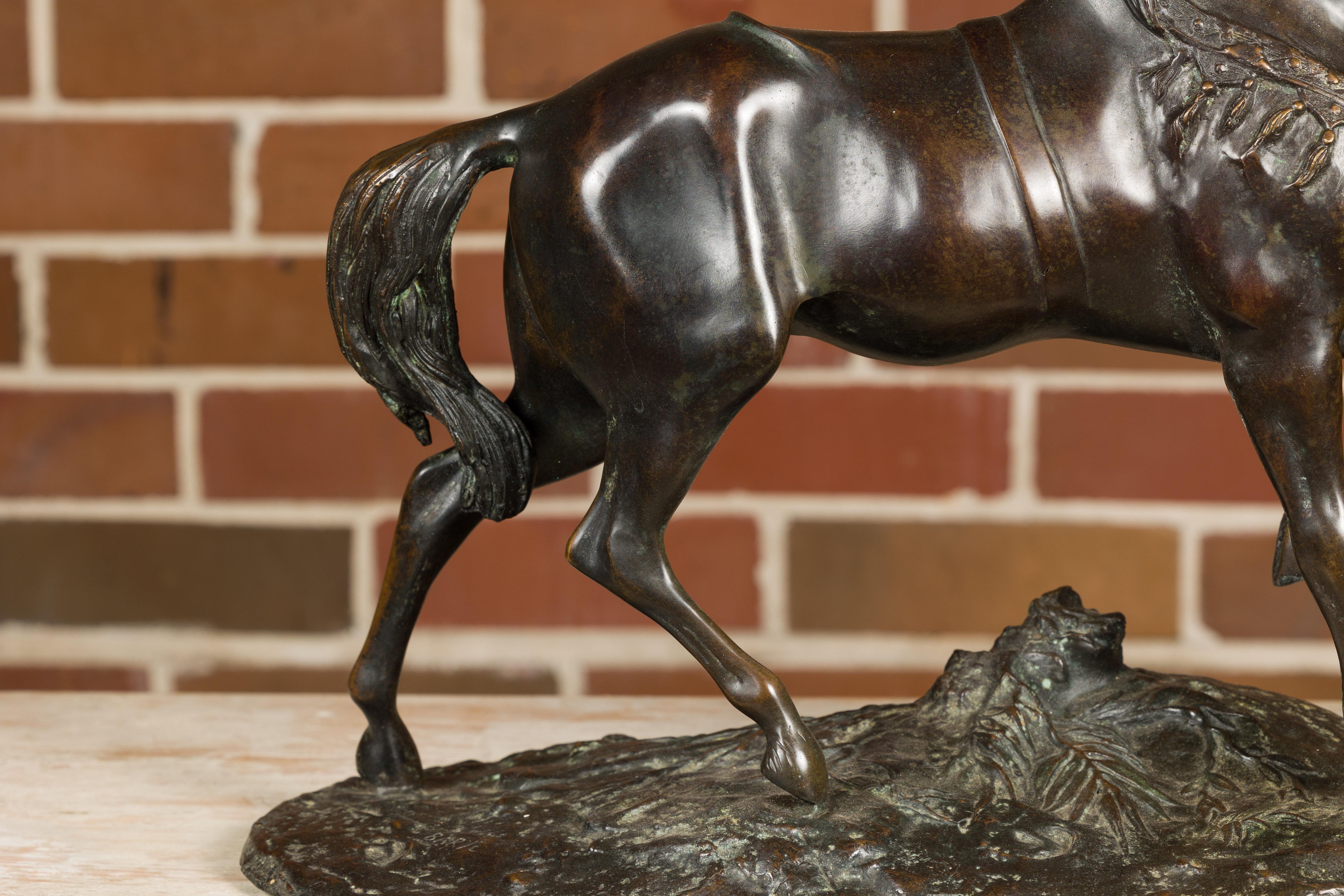 Antoine-Louis Barye Bronze Horse Sculpture with Left Foot Raised and Dark Patina For Sale 2