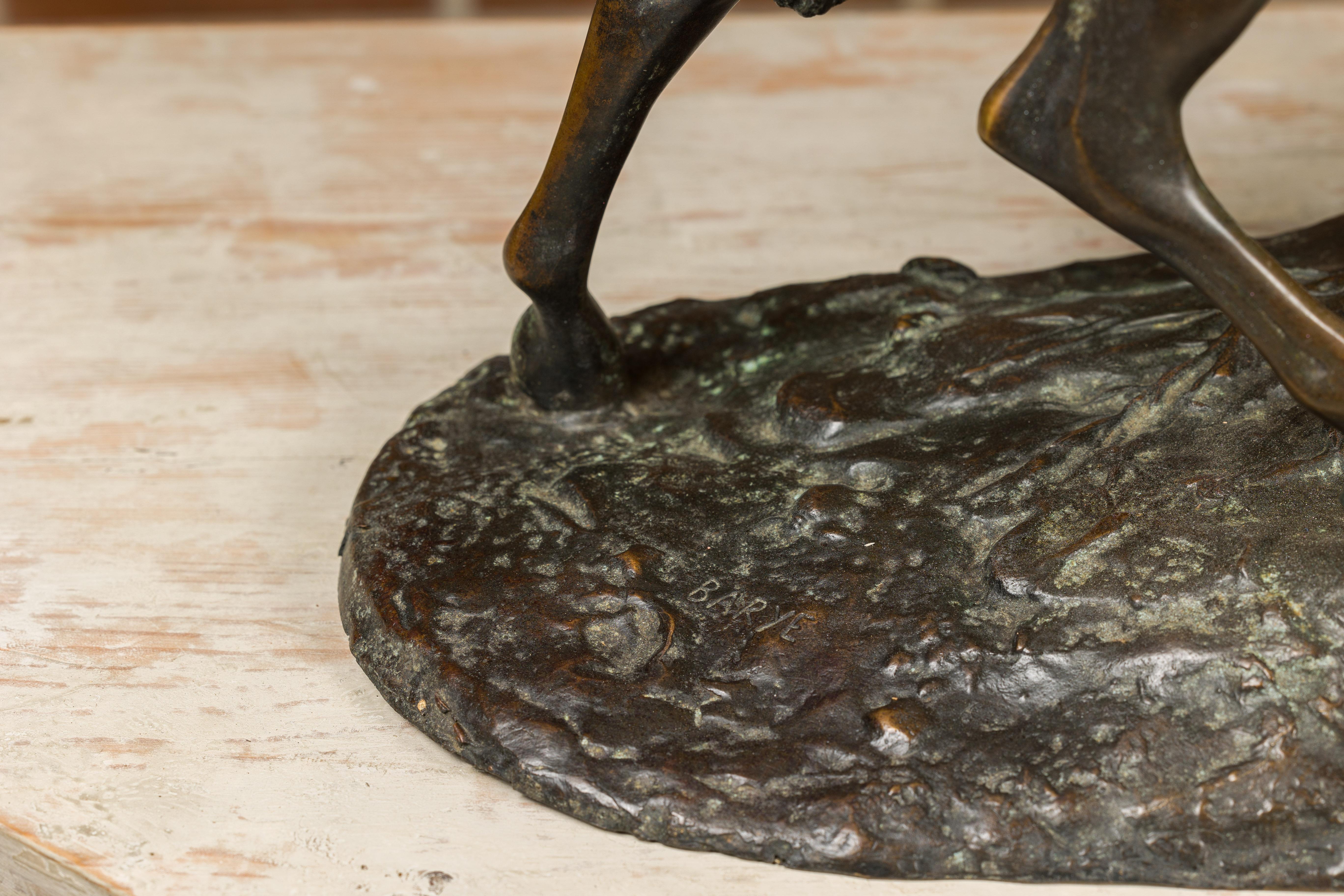 Antoine-Louis Barye Bronze Horse Sculpture with Left Foot Raised and Dark Patina For Sale 3