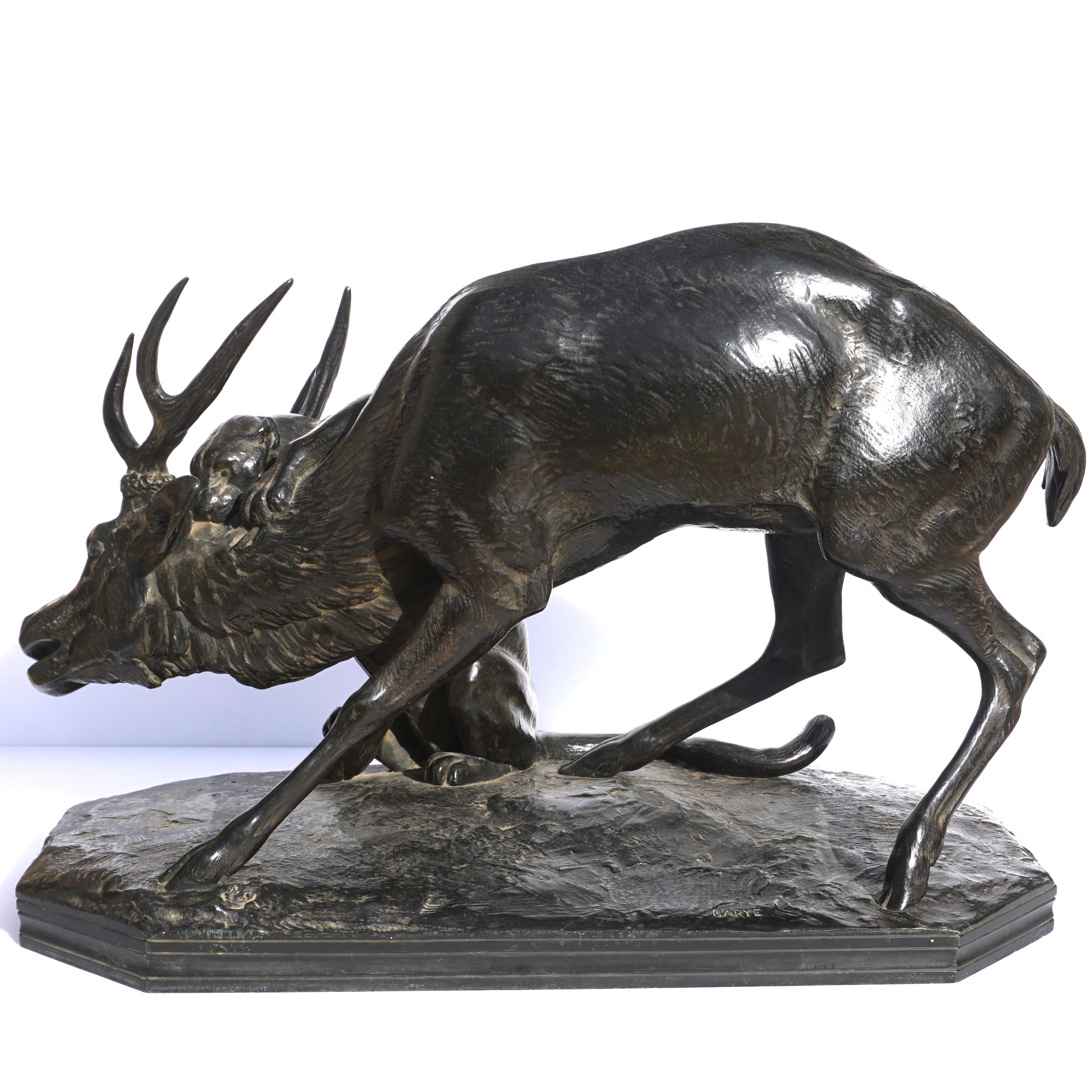 Antoine Louis Barye Bronze Panther Seizing A Stag, circa 1860 2