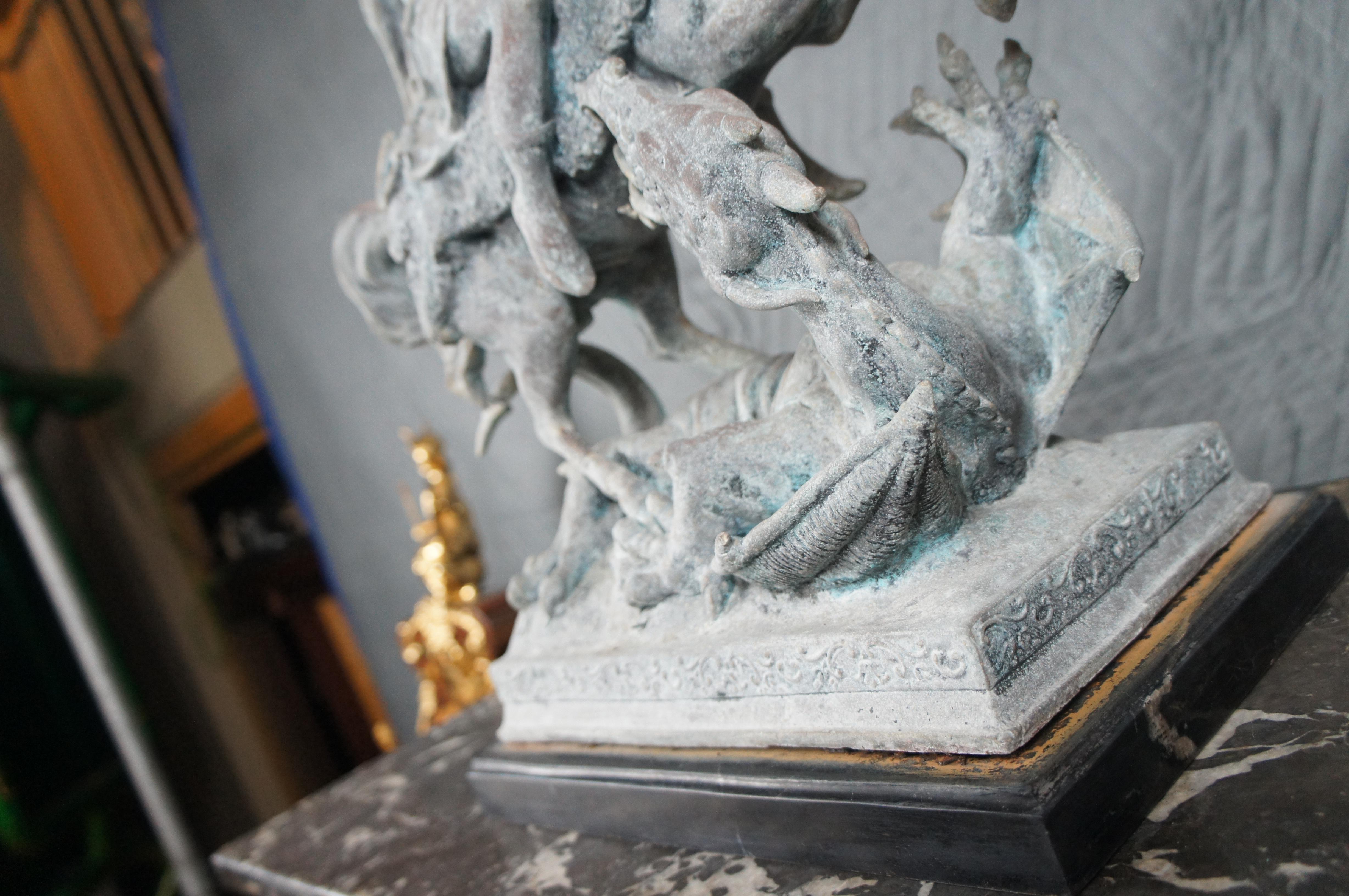 Antoine-Louis Barye Bronze Saint George Dragon Slayer Sculpture Statue Verdigris For Sale 7