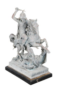 Antoine-Louis Barye Estatua de Bronce de Saint George Cazador de Dragones Verdigris