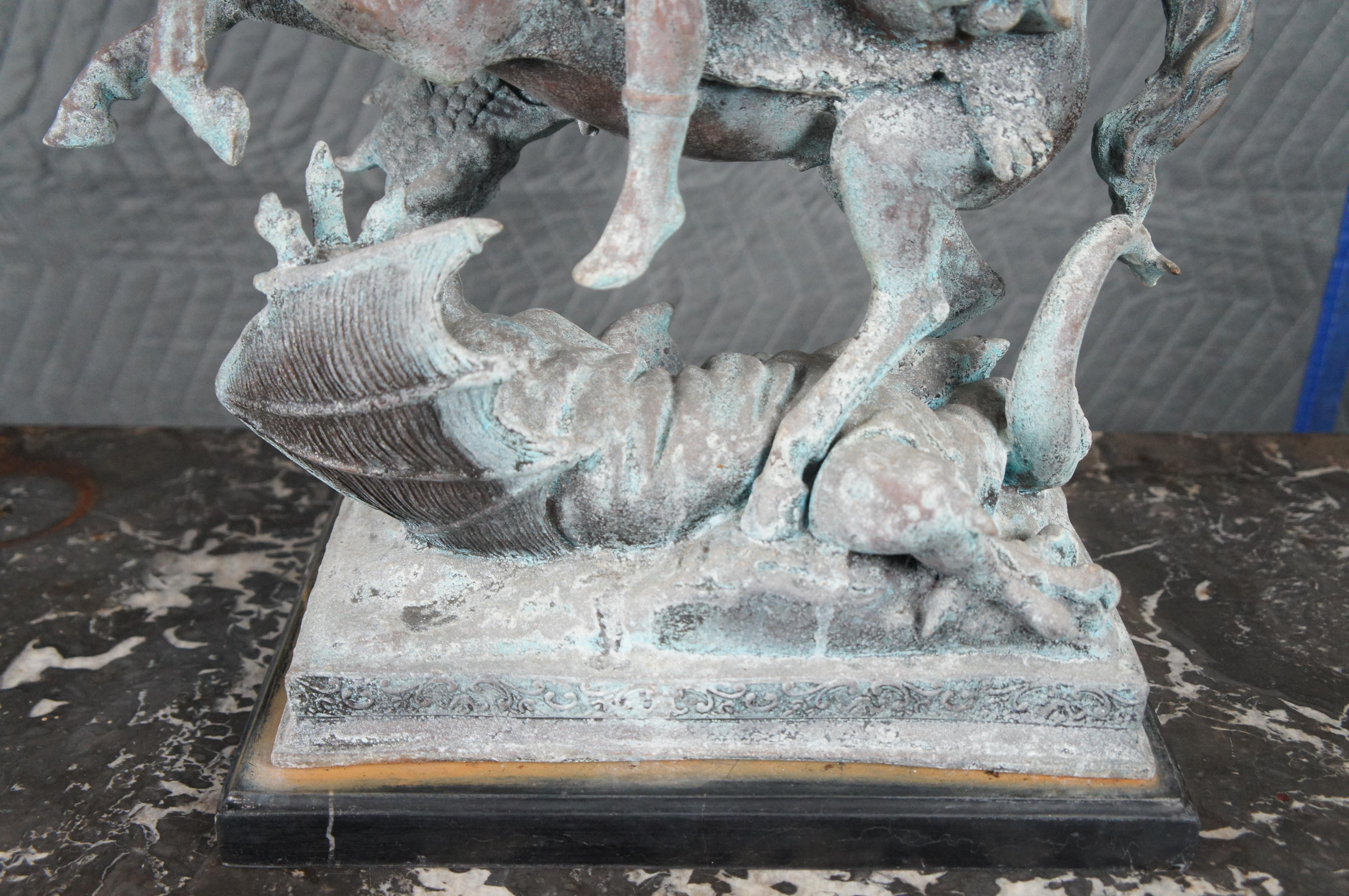 Antoine-Louis Barye Bronze Saint George Dragon Slayer Sculpture Statue Verdigris In Good Condition For Sale In Dayton, OH