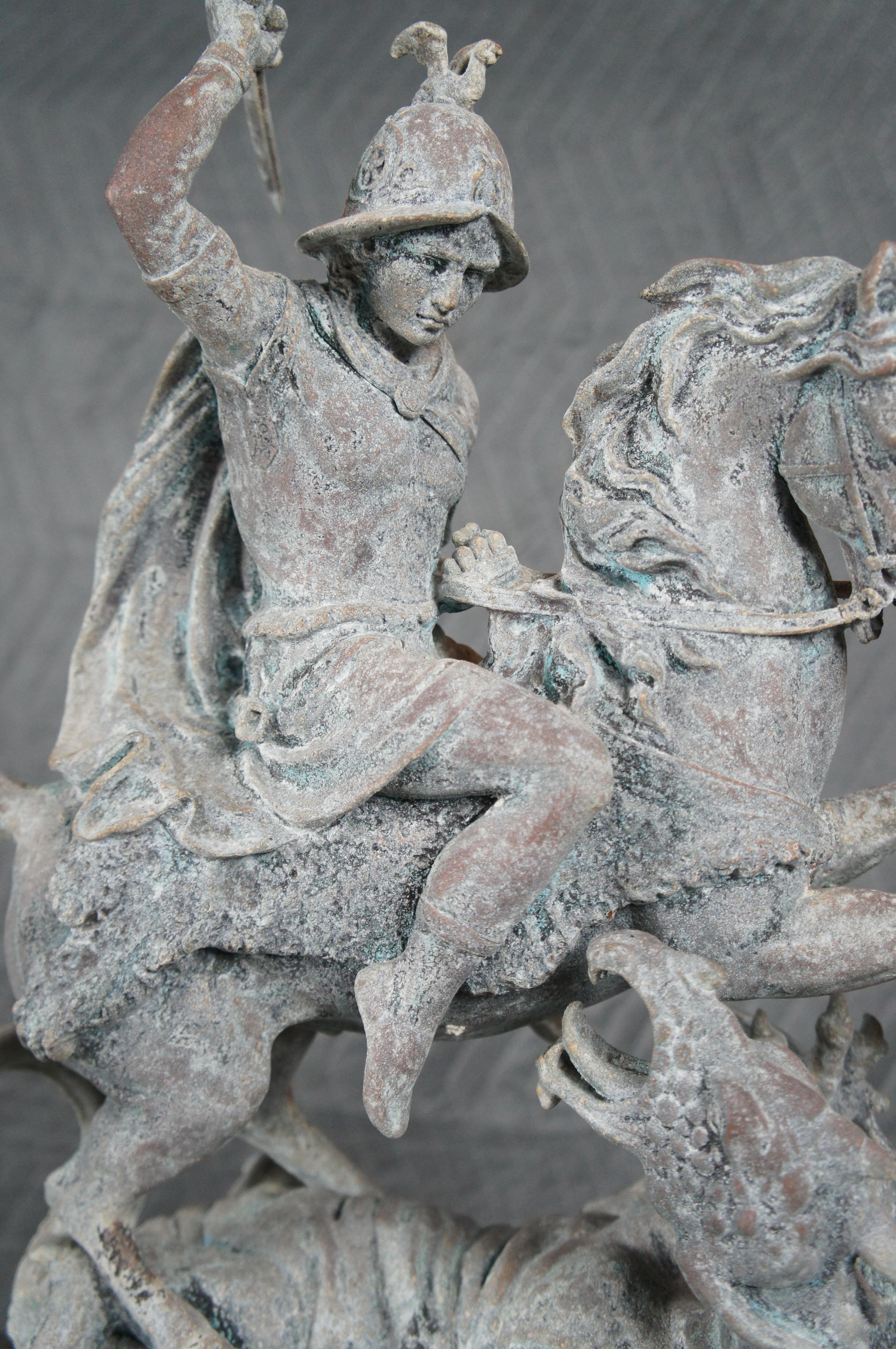 Antoine-Louis Barye Bronze Saint George Dragon Slayer Sculpture Statue Verdigris en vente 2