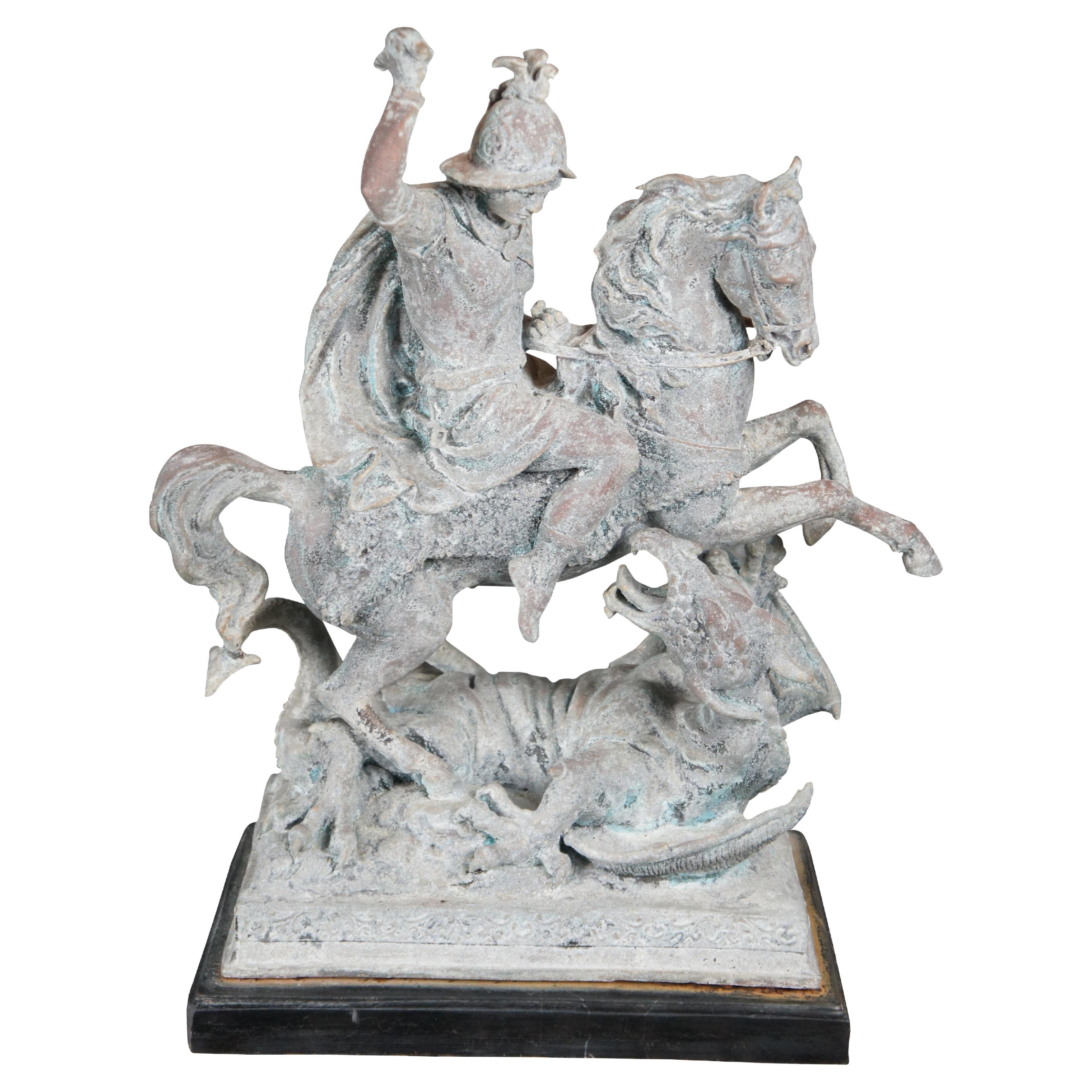 Antoine-Louis Barye Bronze Saint George Dragon Slayer Sculpture Statue Verdigris en vente
