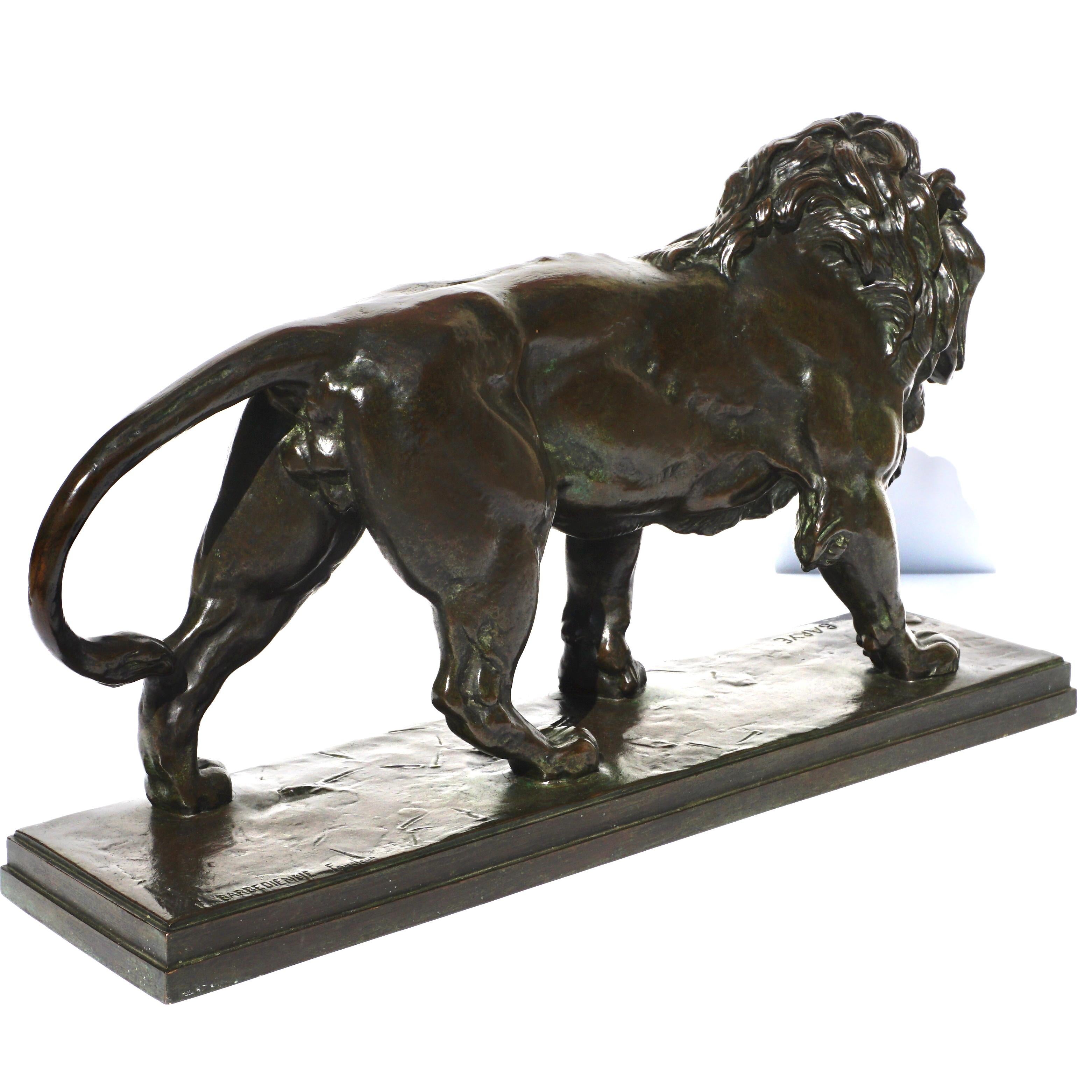 Late 19th Century Antoine Louis Barye Bronze Striding Lion