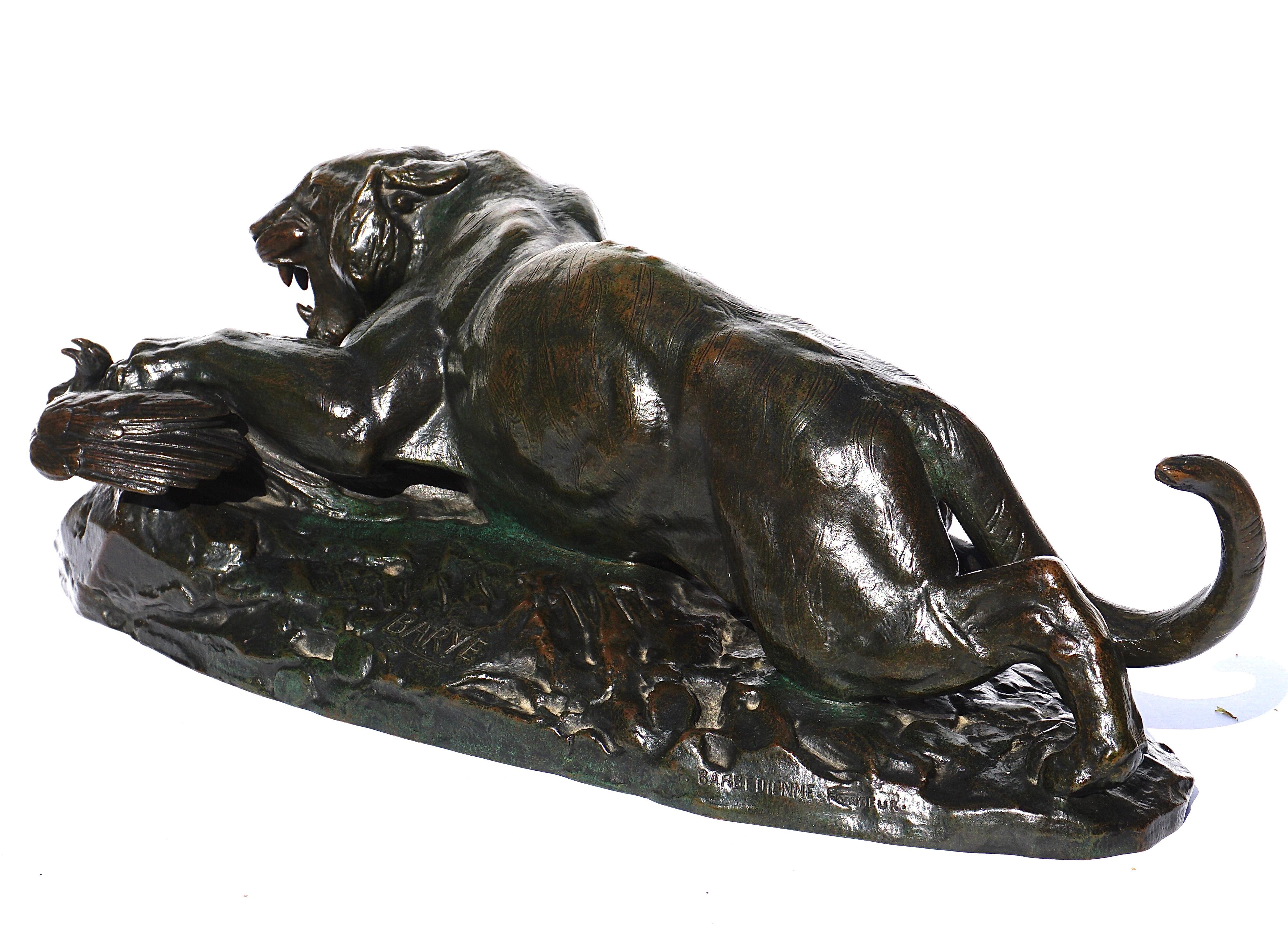 Beaux Arts Antoine Louis Barye Bronze “Tiger Seizing A Peacock” 