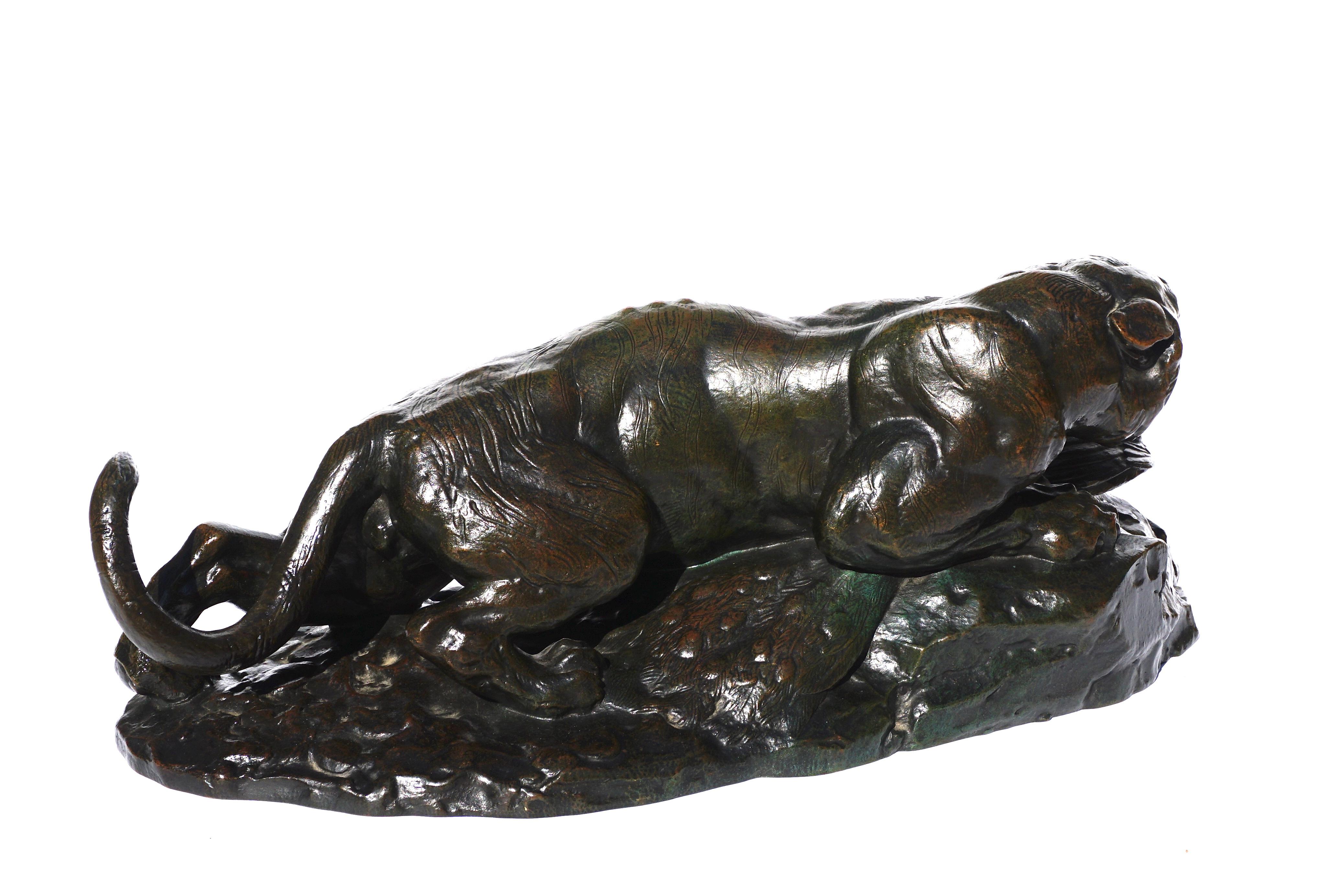 French Antoine Louis Barye Bronze “Tiger Seizing A Peacock” 