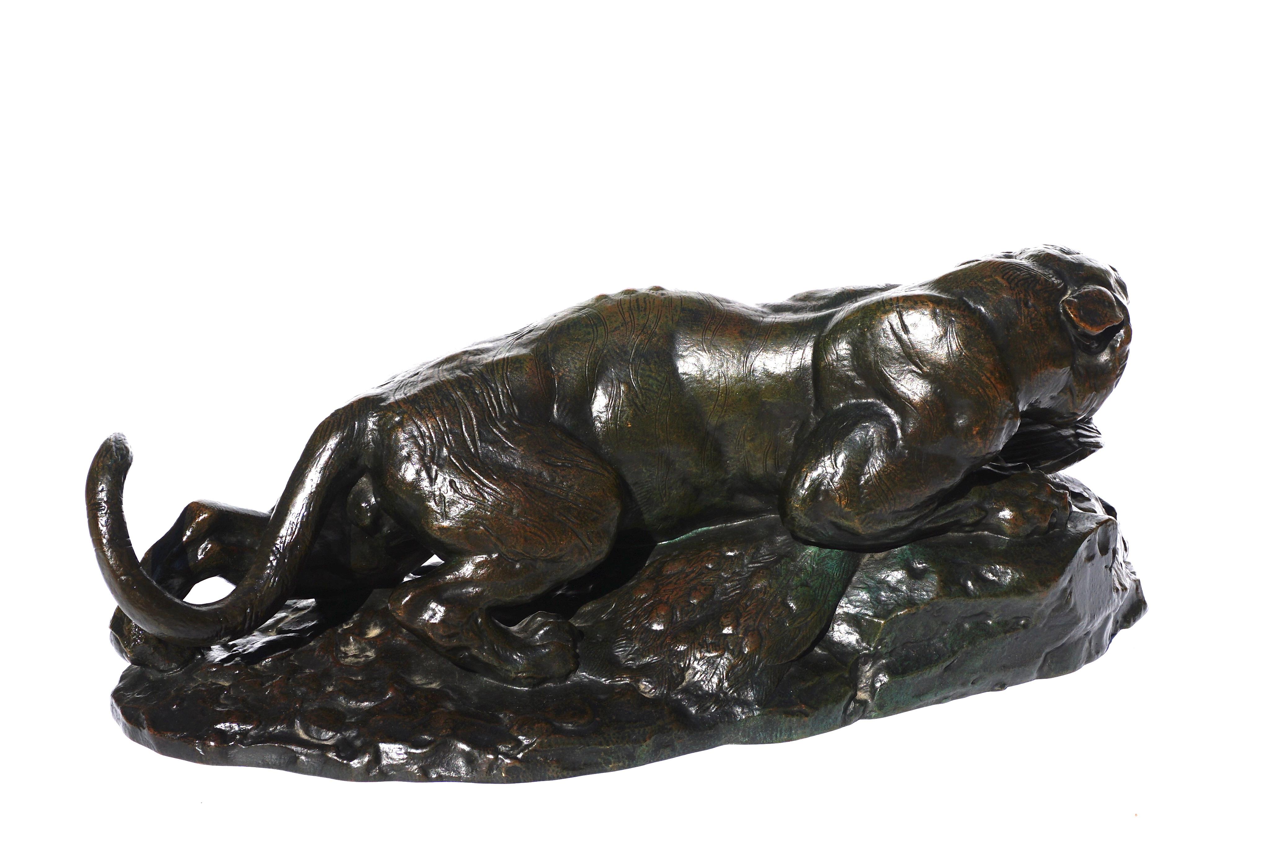 French Antoine Louis Barye Bronze “Tiger Seizing A Peacock”